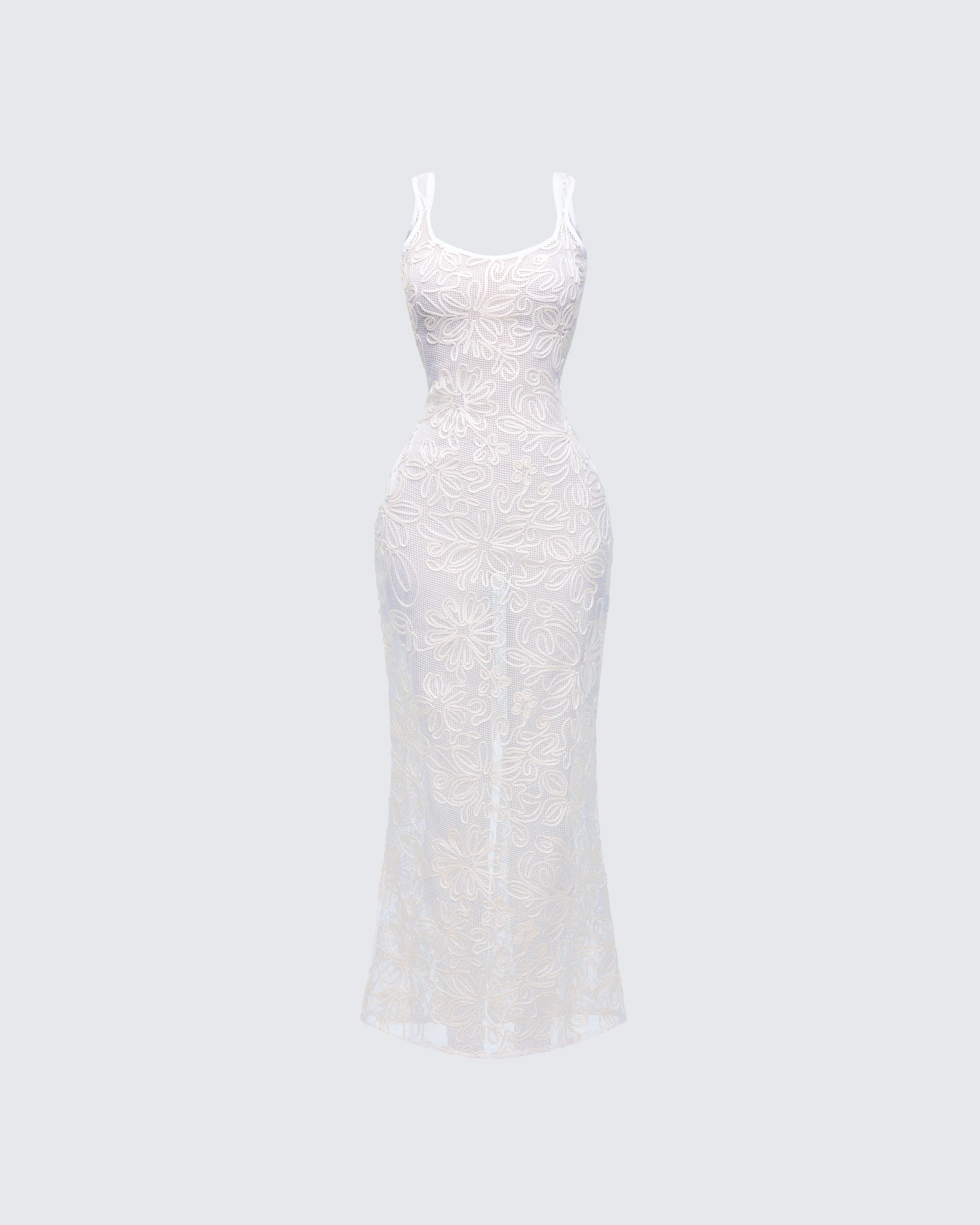 Nayela White Mesh Maxi Dress sold by Finesse
