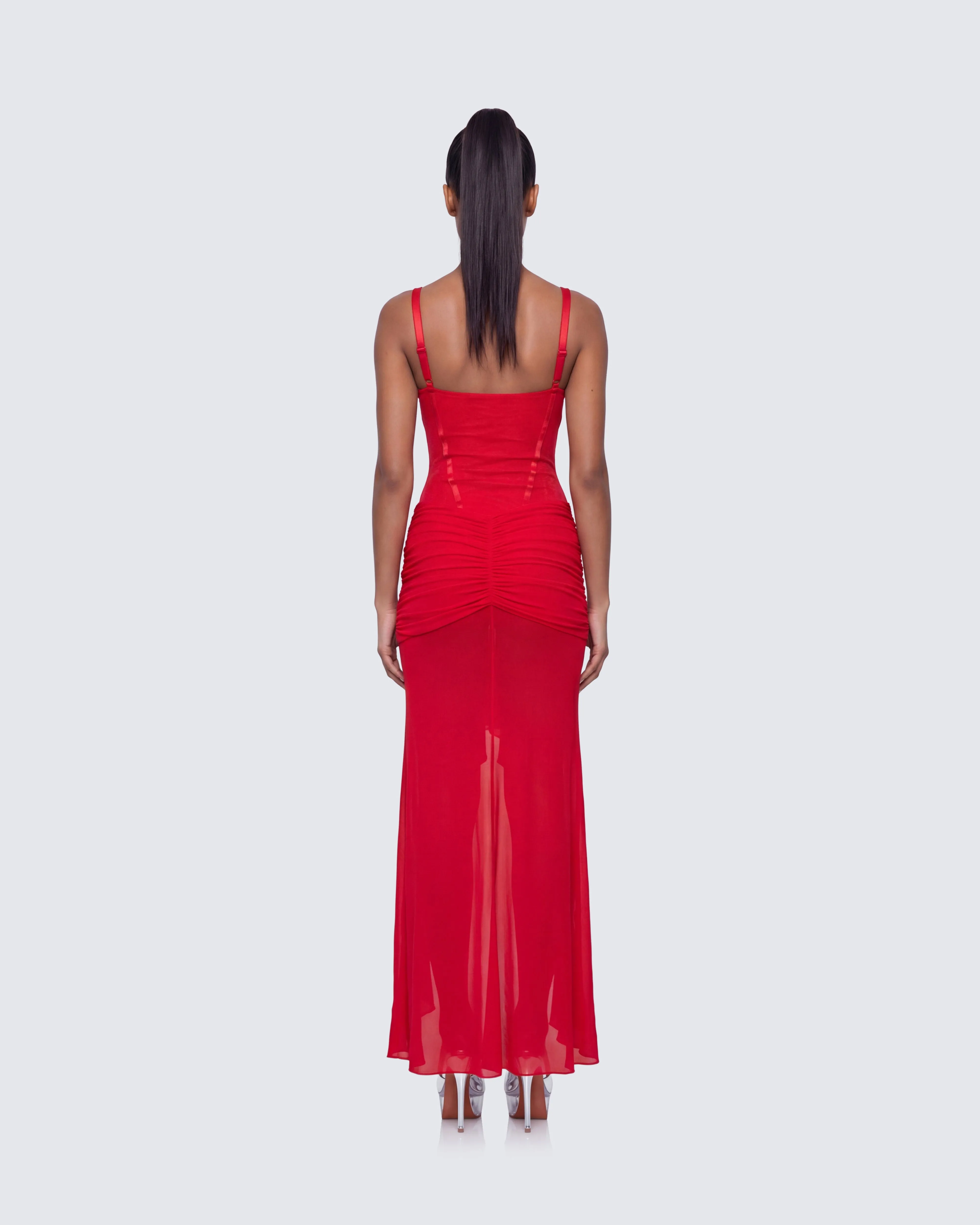 Solana Red Lace and Mesh Maxi Dress sold by Finesse product image thumbnail 5