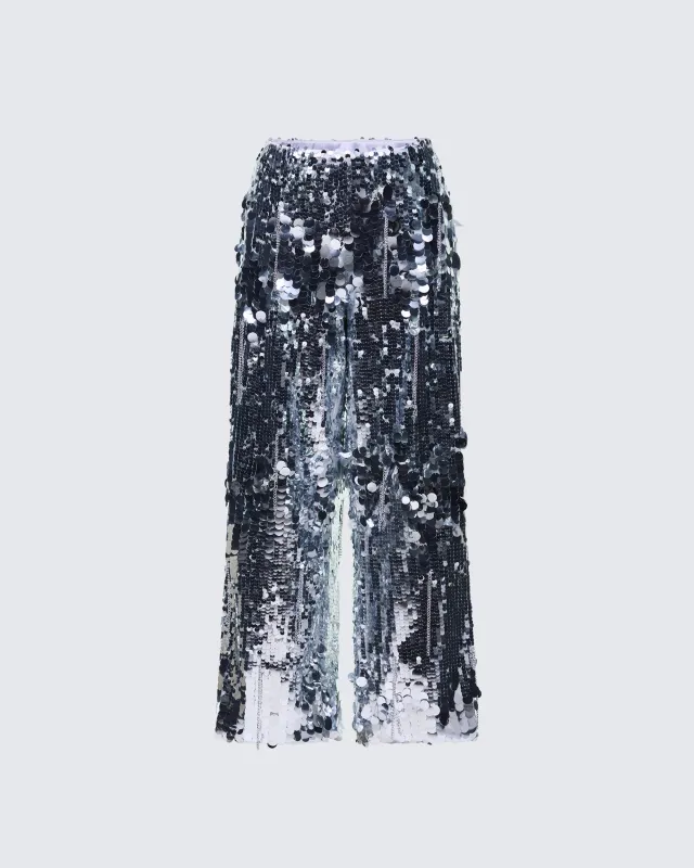 Tiva Ice Silver Sequin Chain High Waisted Pants made by Finesse