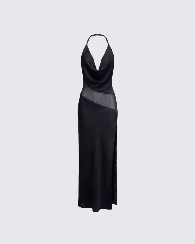 Daryl Black Matt Satin & Georgette Maxi Dress made by Finesse