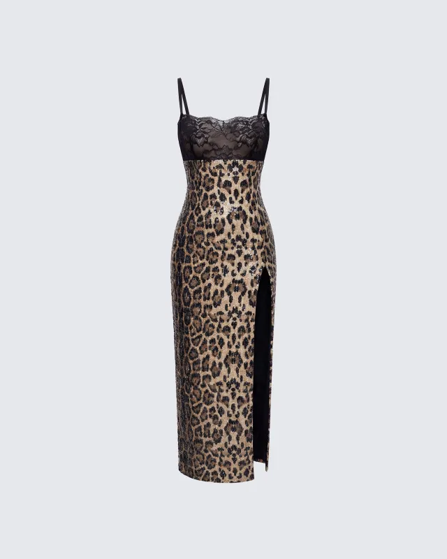 Kara Multi Sequin Leopard & Lace Dress made by Finesse