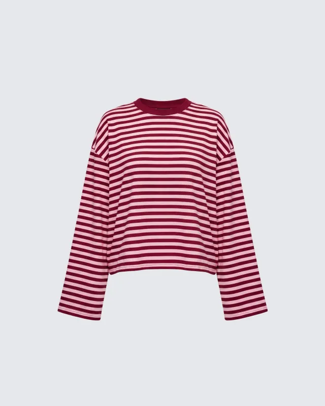 McKenna Cherry Striped Oversized Tee made by Finesse