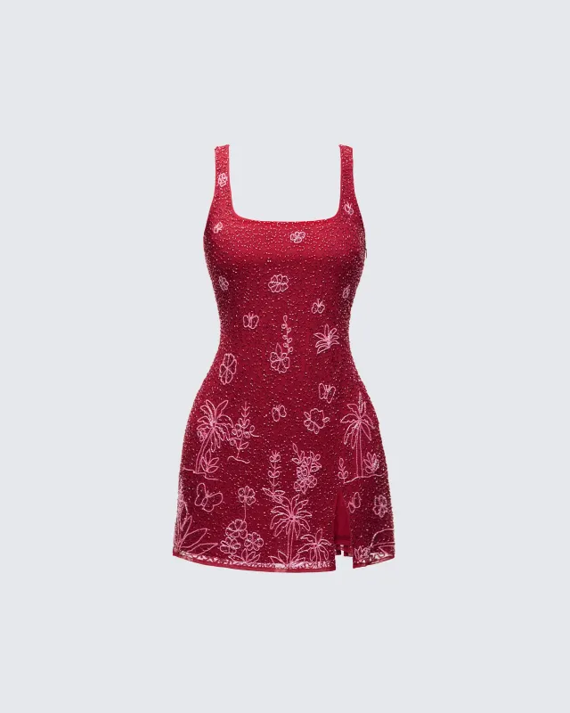 Edie Plum Embellished Mini Dress made by Finesse