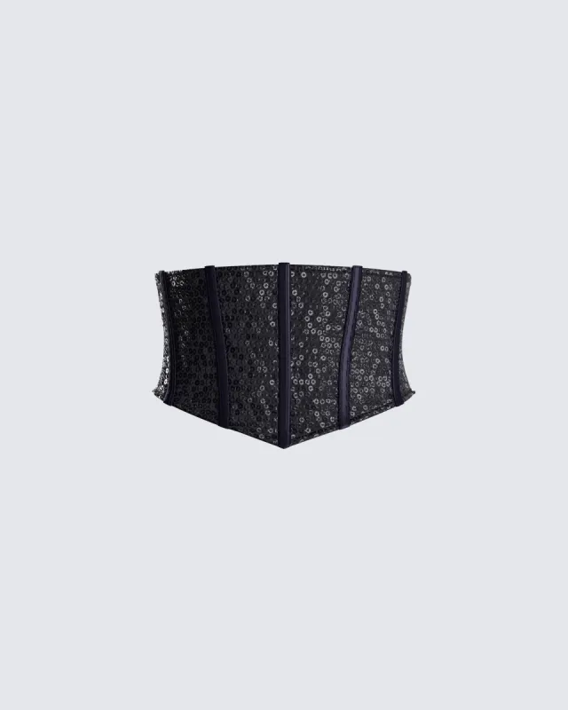 Lerata Black Sequin Corset Top sold by Finesse
