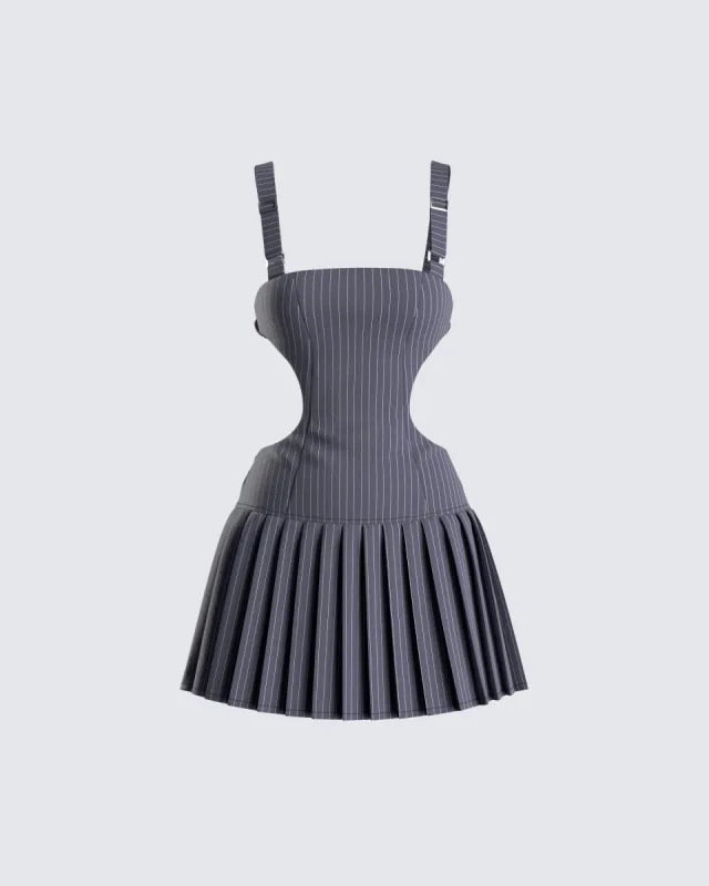 Samus Grey Pinstripe Mini Dress sold by Finesse