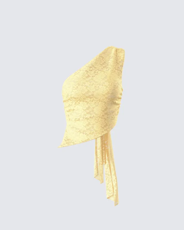 Rasima Yellow Lace Asymmetrical Top sold by Finesse