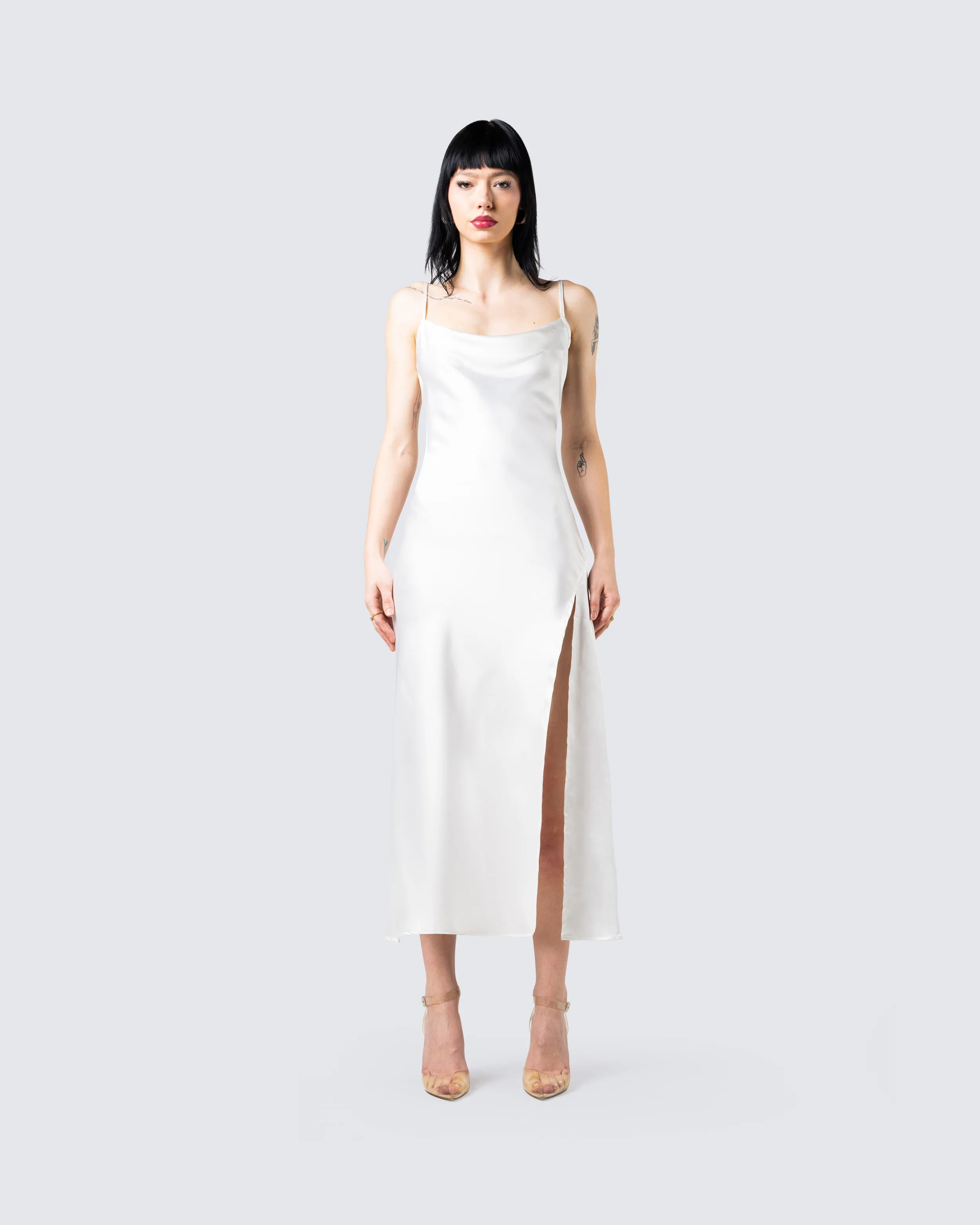 Alina White Satin Midi Dress sold by Finesse product image thumbnail 4
