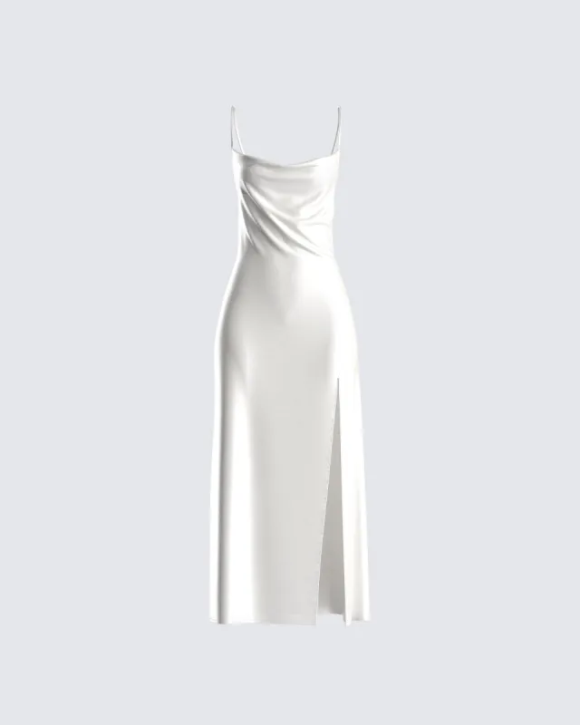 Alina White Satin Midi Dress sold by Finesse