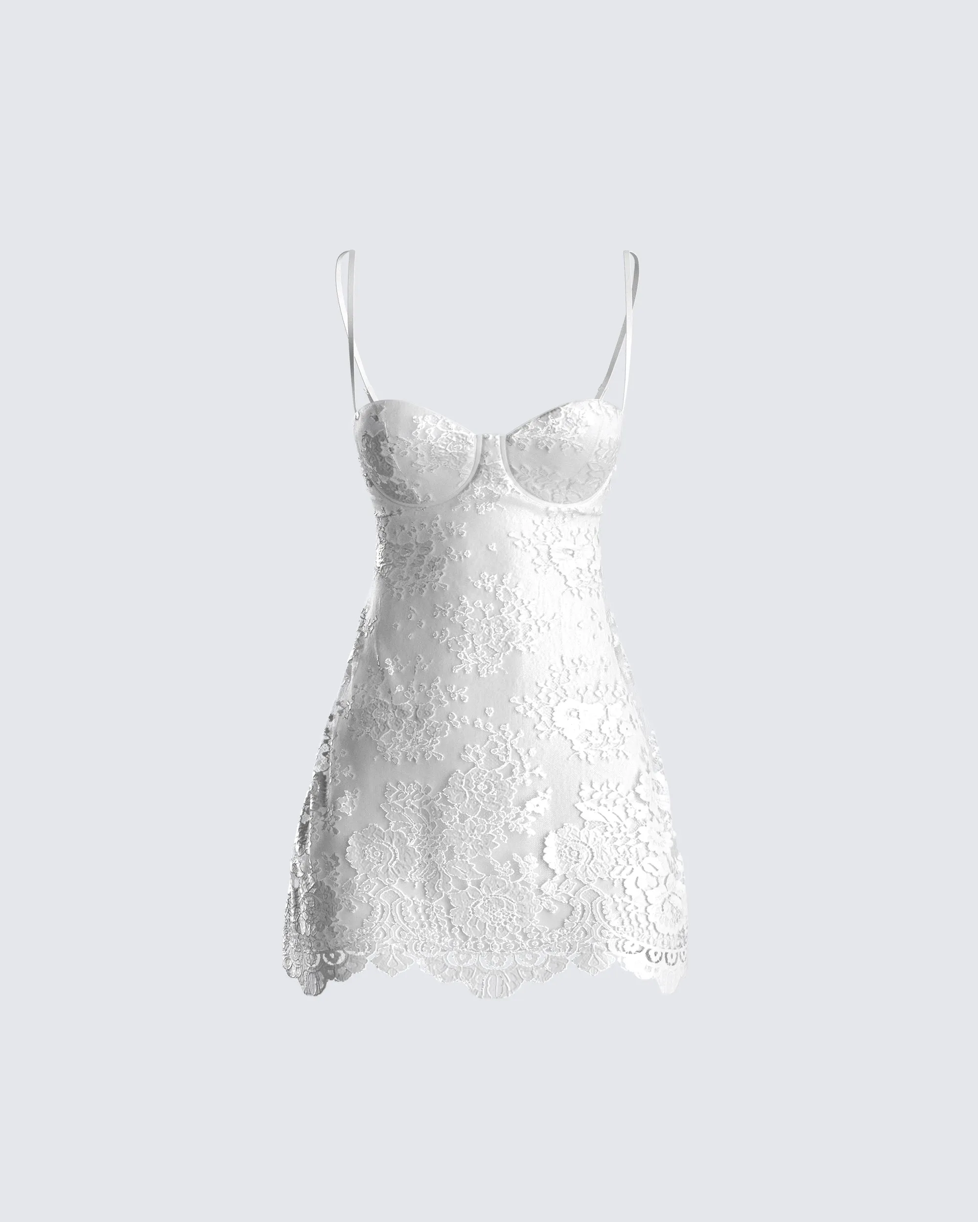 Suzette White Lace Mini Dress sold by Finesse