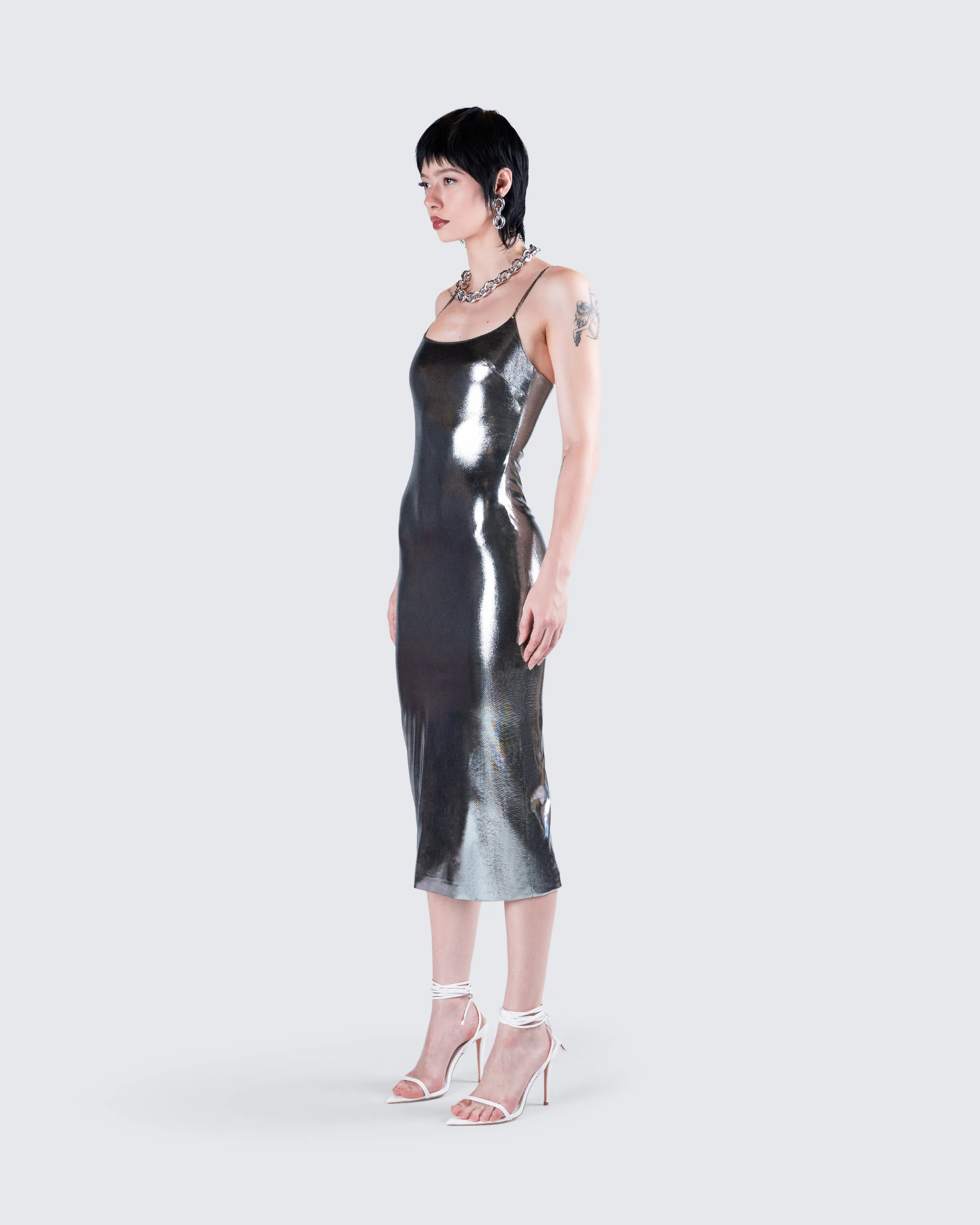 Aurra Metallic Gunmetal Midi Dress sold by Finesse product image thumbnail 5