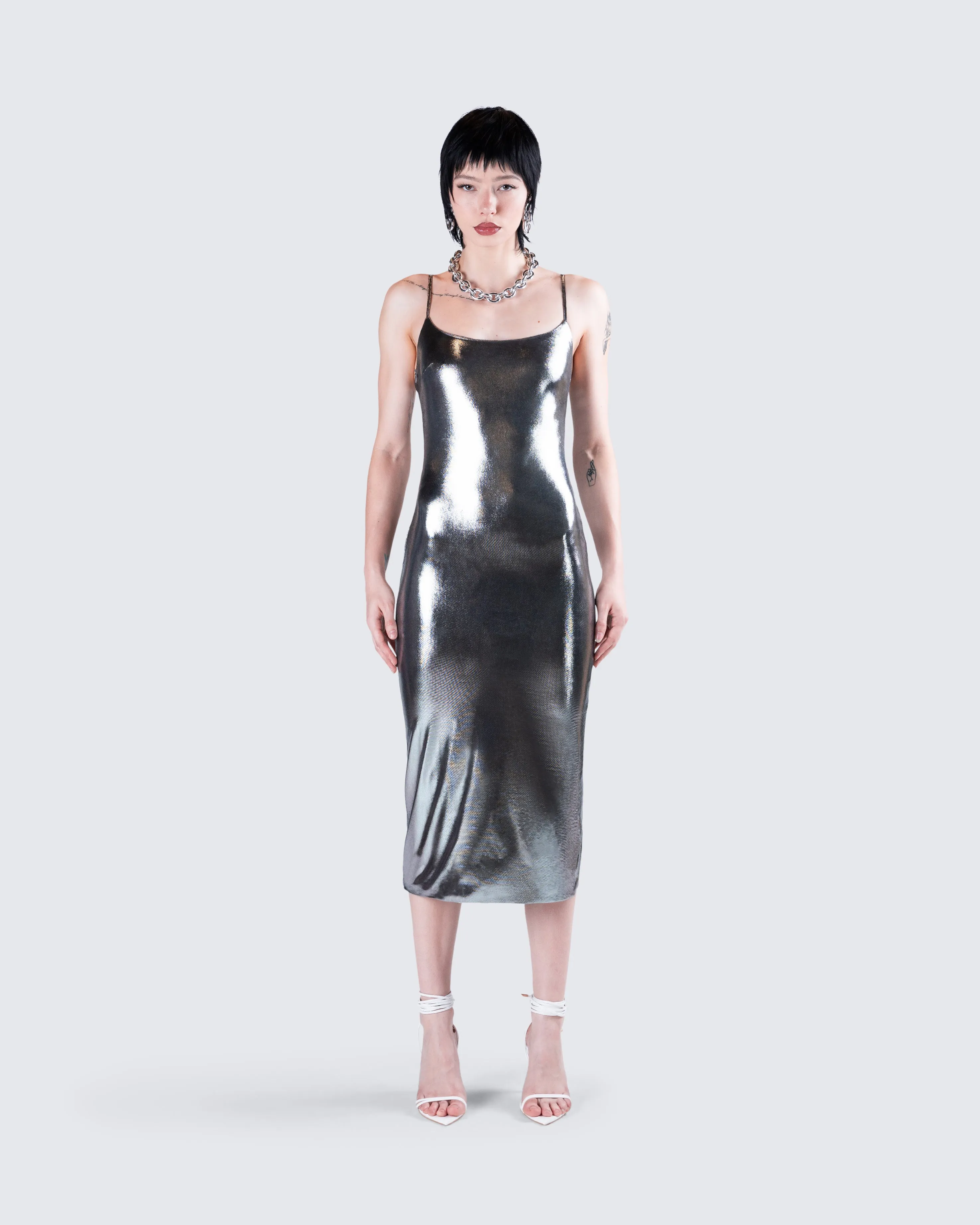 Aurra Metallic Gunmetal Midi Dress sold by Finesse product image thumbnail 4