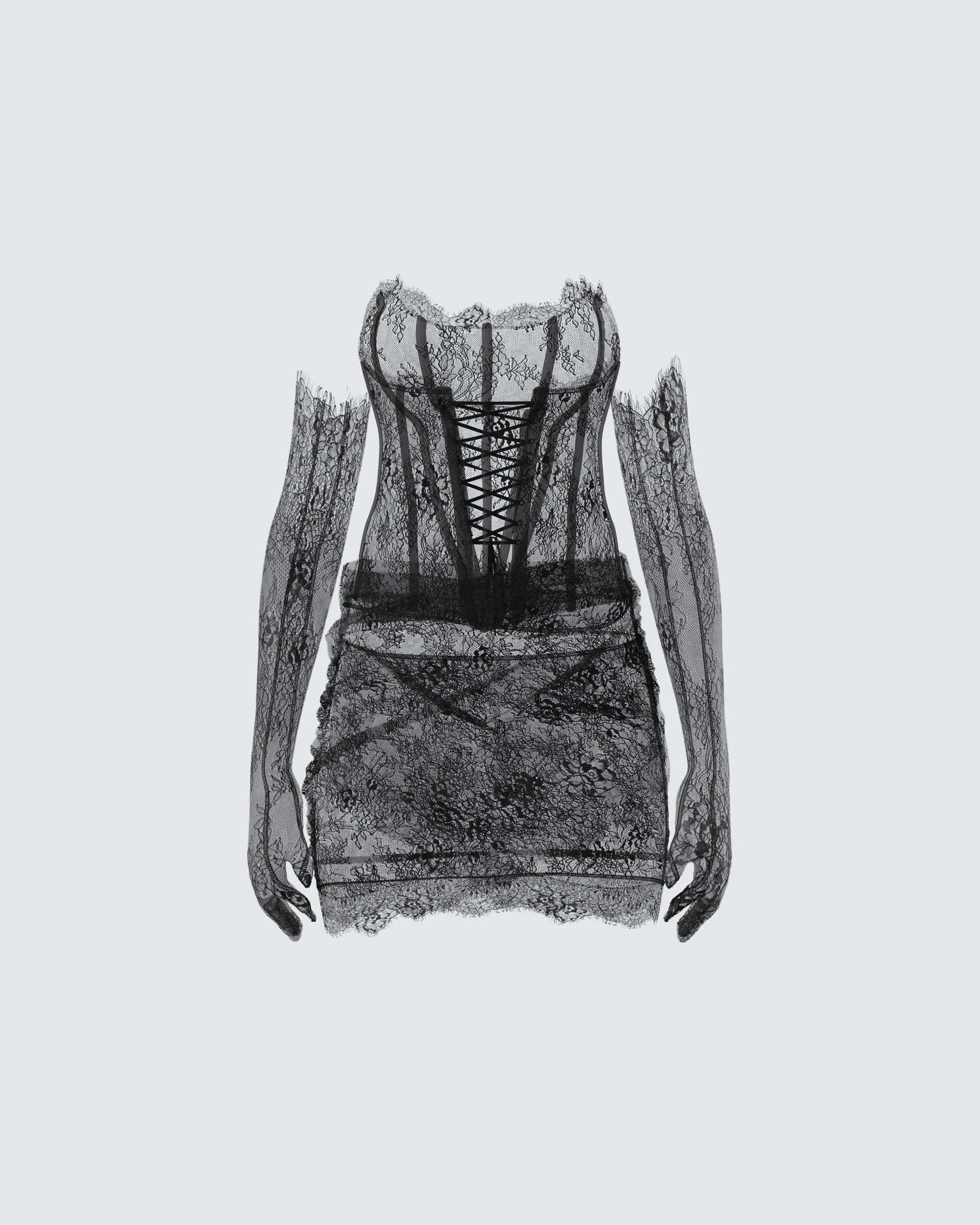 Devyn Black Lace Dress & Gloves sold by Finesse