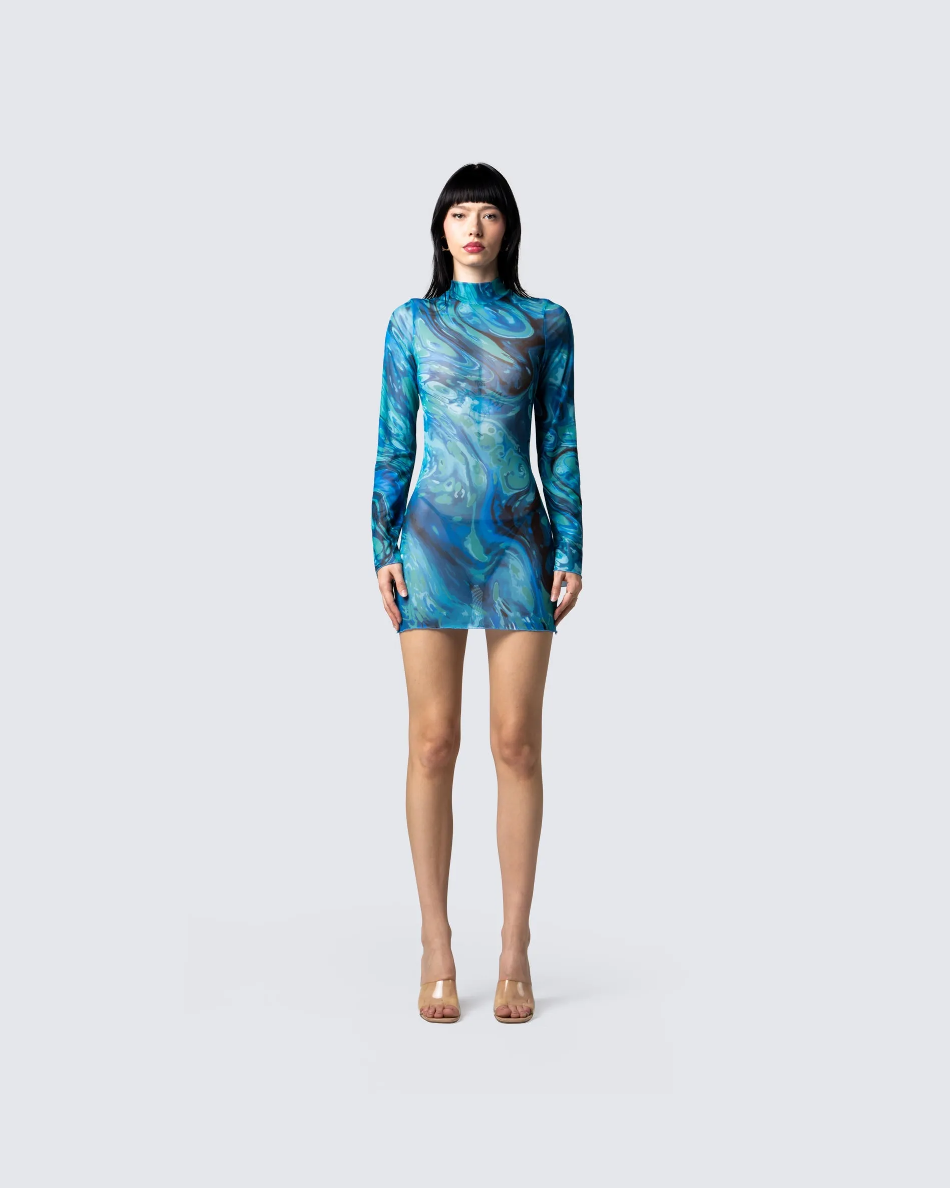 Dakota Turquoise Print Mini Dress sold by Finesse product image thumbnail 4