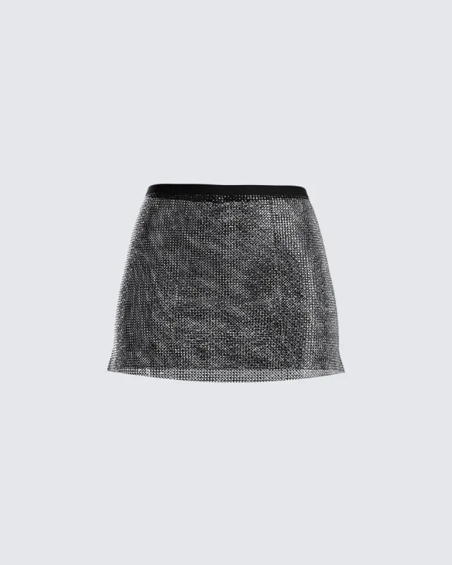 Dita Black Rhinestone Skirt sold by Finesse