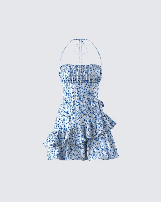 Aubriella Blue Print Mini Dress sold by Finesse