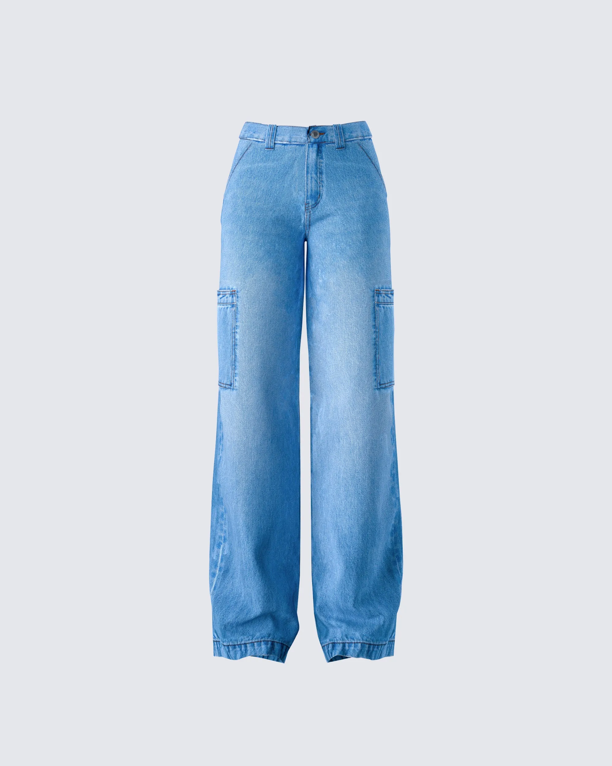 Blossom Blue Cargo Denim Pant sold by Finesse