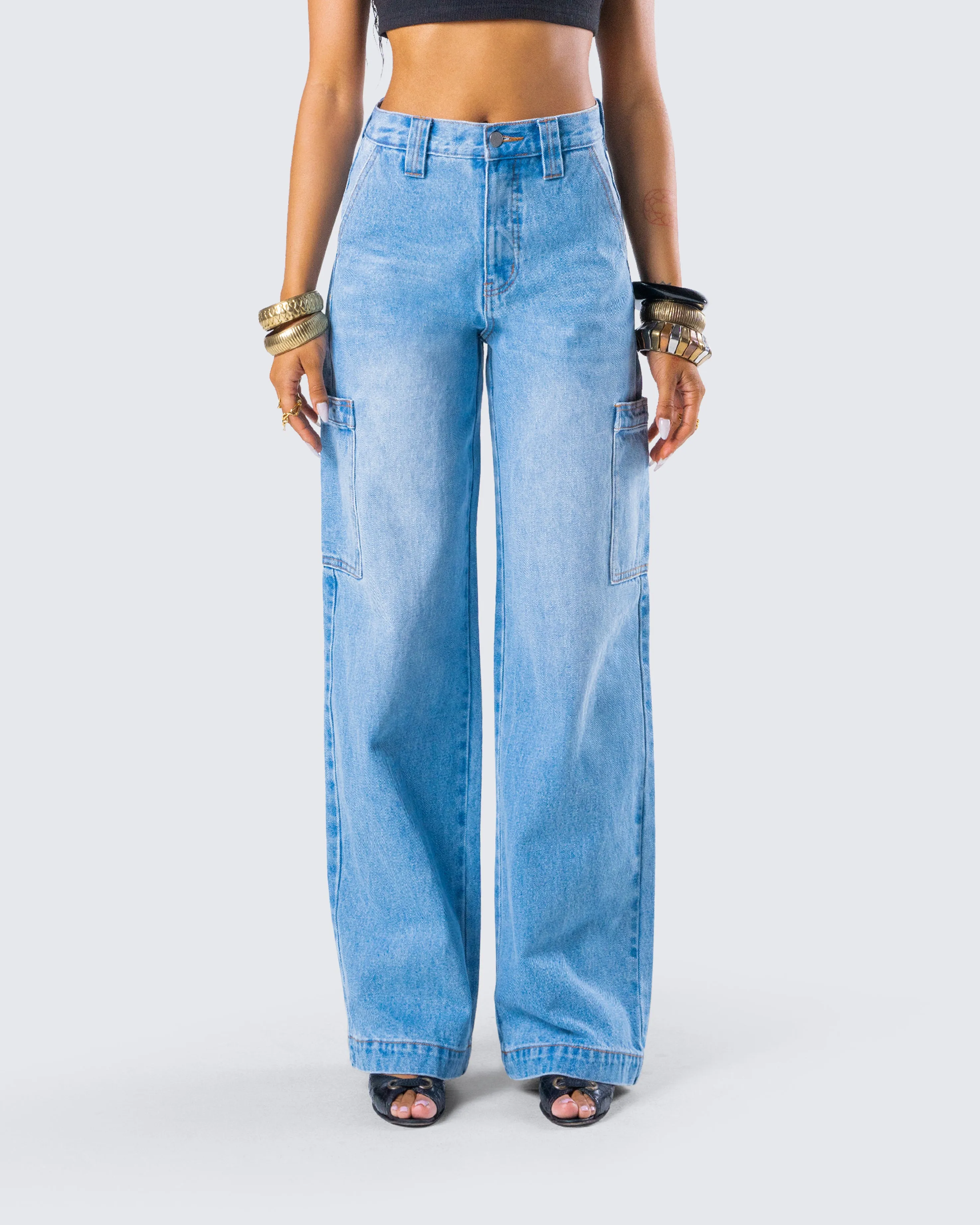 Blossom Blue Cargo Denim Pant sold by Finesse product image thumbnail 4