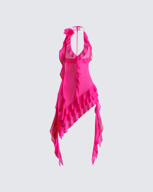 Christine Pink Ruffled Mini Dress sold by Finesse
