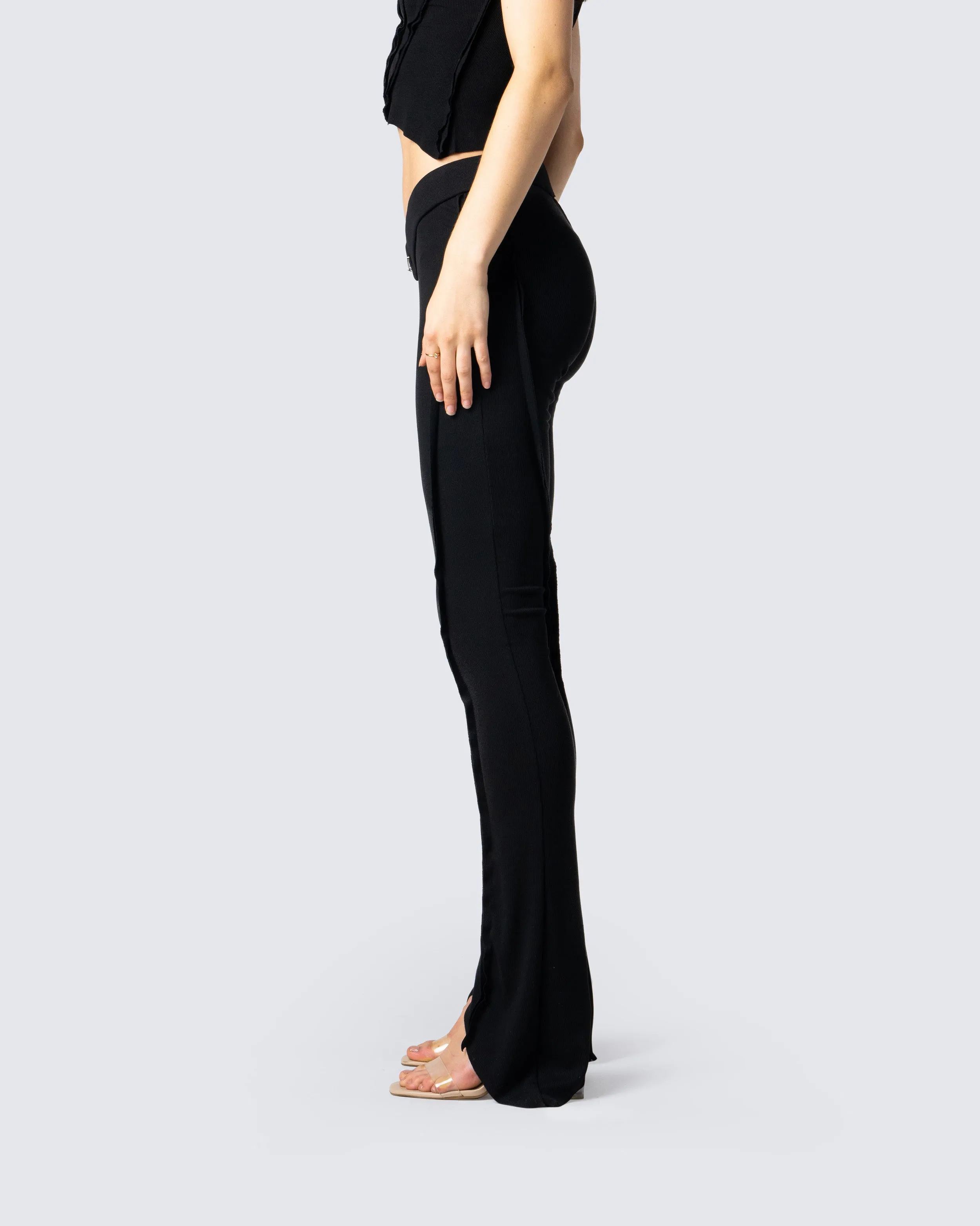 Iva Black Ribbed V Waist Pant sold by Finesse product image thumbnail 5