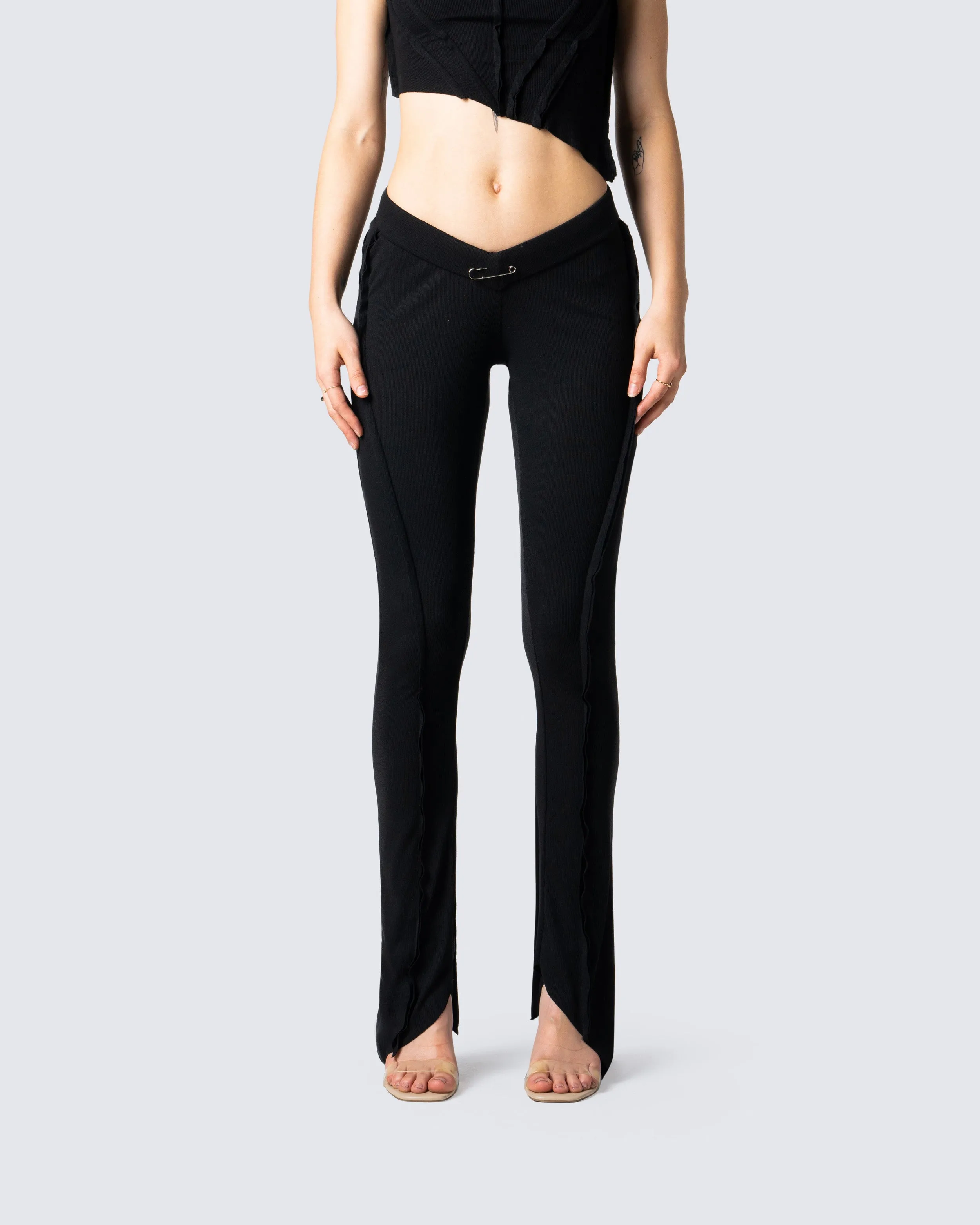 Iva Black Ribbed V Waist Pant sold by Finesse product image thumbnail 4