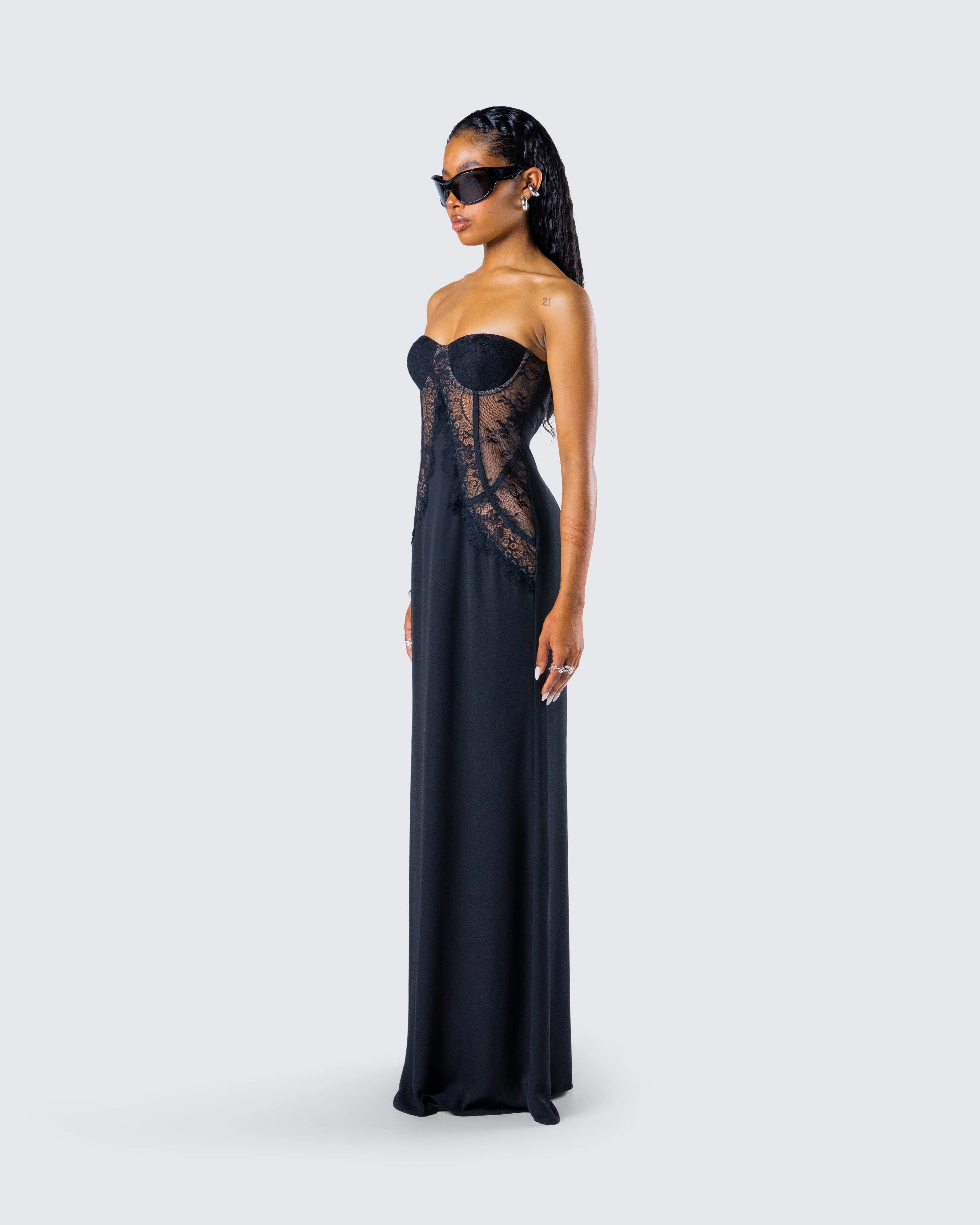 Debra Black Lace Panel Maxi Dress sold by Finesse product image thumbnail 5