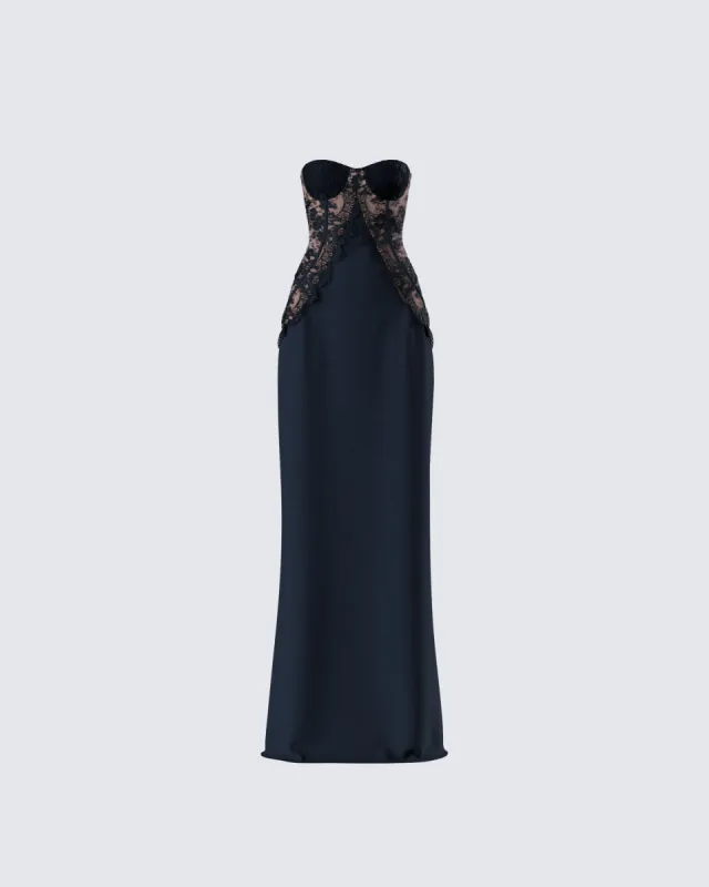 Debra Black Lace Panel Maxi Dress sold by Finesse