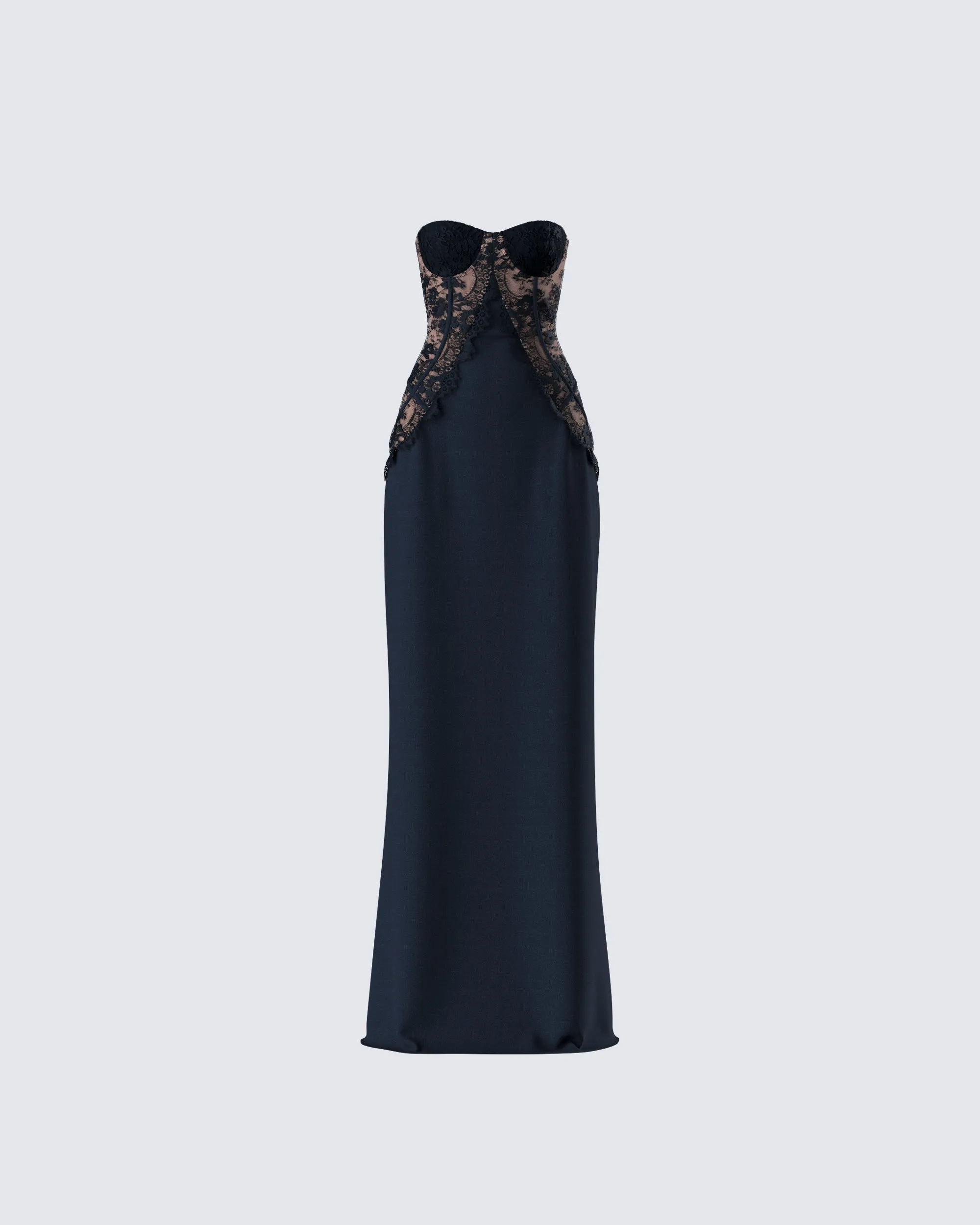 Debra Black Lace Panel Maxi Dress sold by Finesse