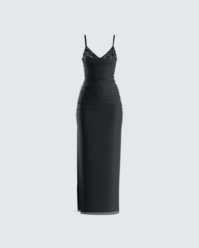 Yan Black Lace Maxi Corset Dress sold by Finesse
