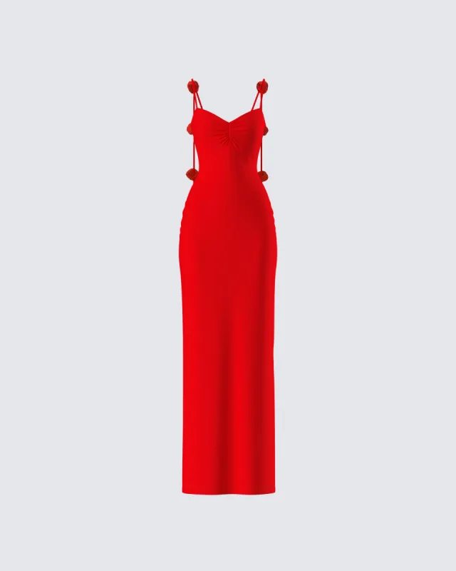 Cordelia Red Rosette Maxi Dress sold by Finesse