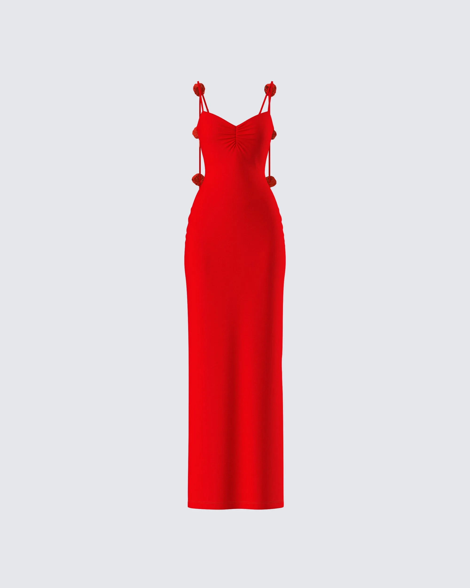Cordelia Red Rosette Maxi Dress sold by Finesse