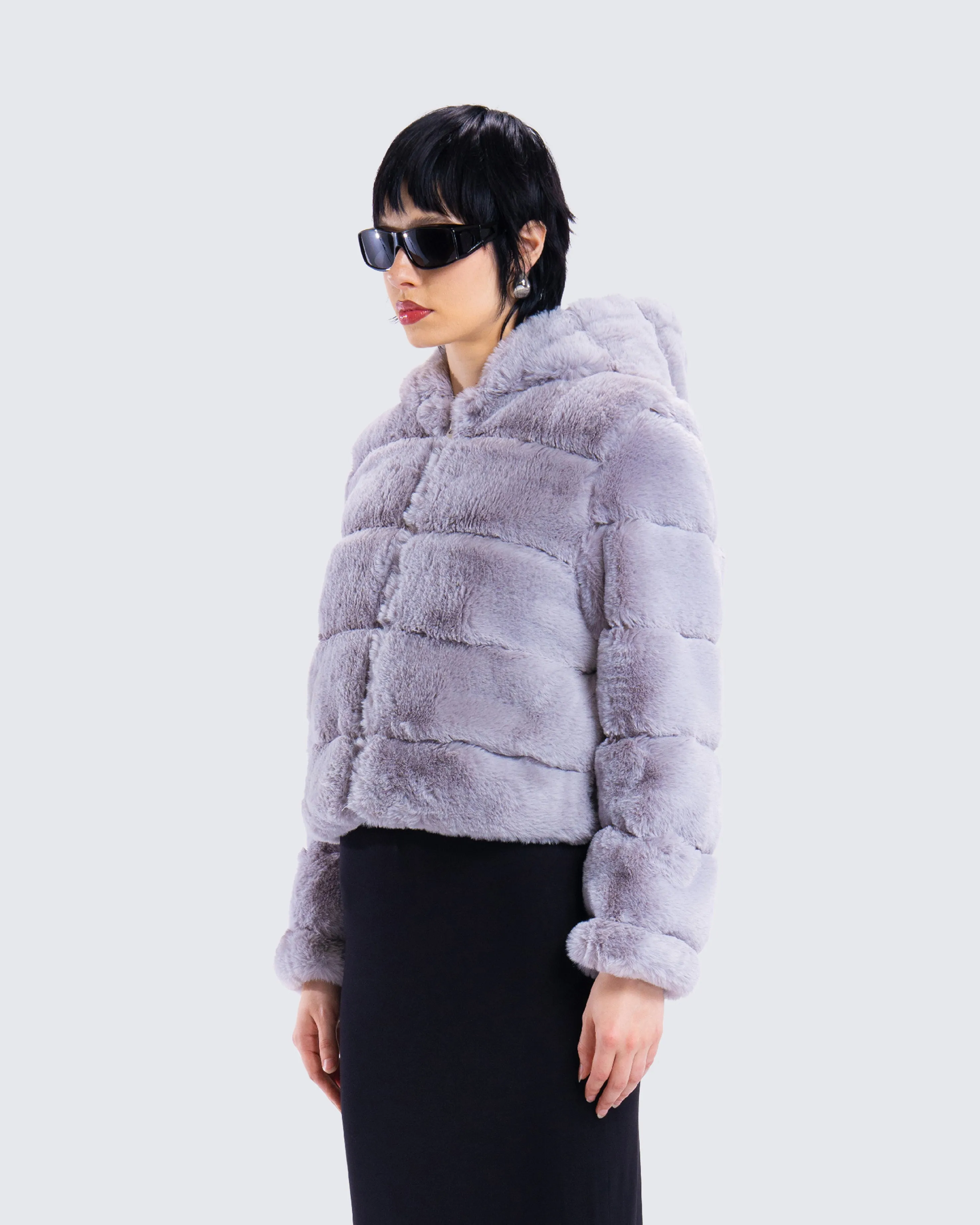 Aspen Grey Faux Fur Hooded Jacket sold by Finesse product image thumbnail 5