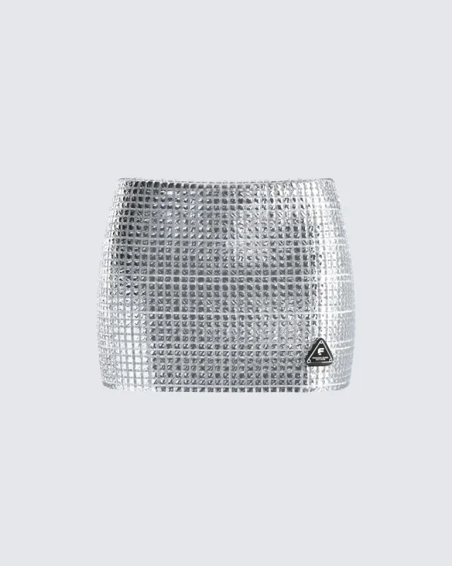 Liora Silver Rhinestone Mini Skirt sold by Finesse