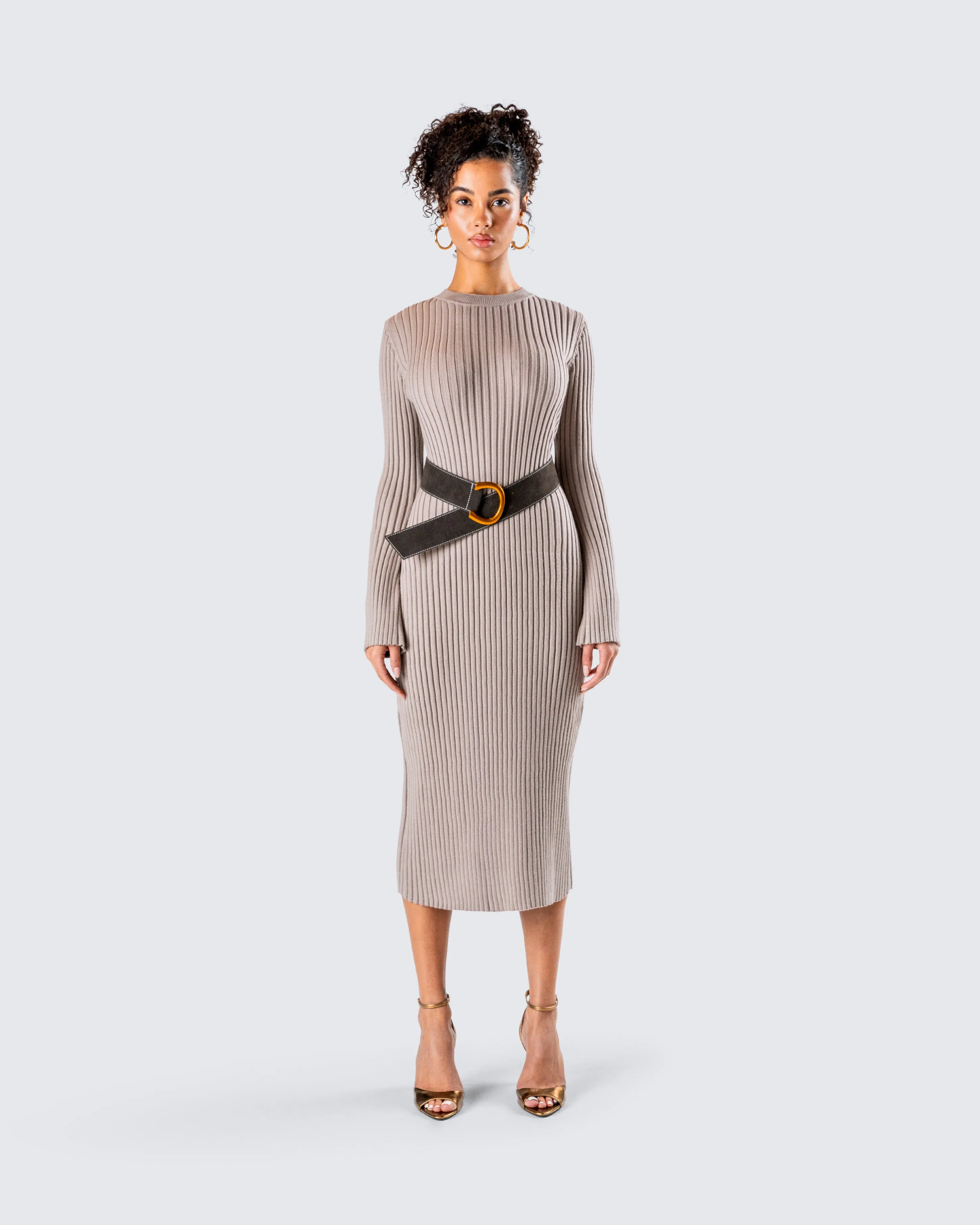 Rejina Taupe Wide Rib Midi Dress sold by Finesse product image thumbnail 4
