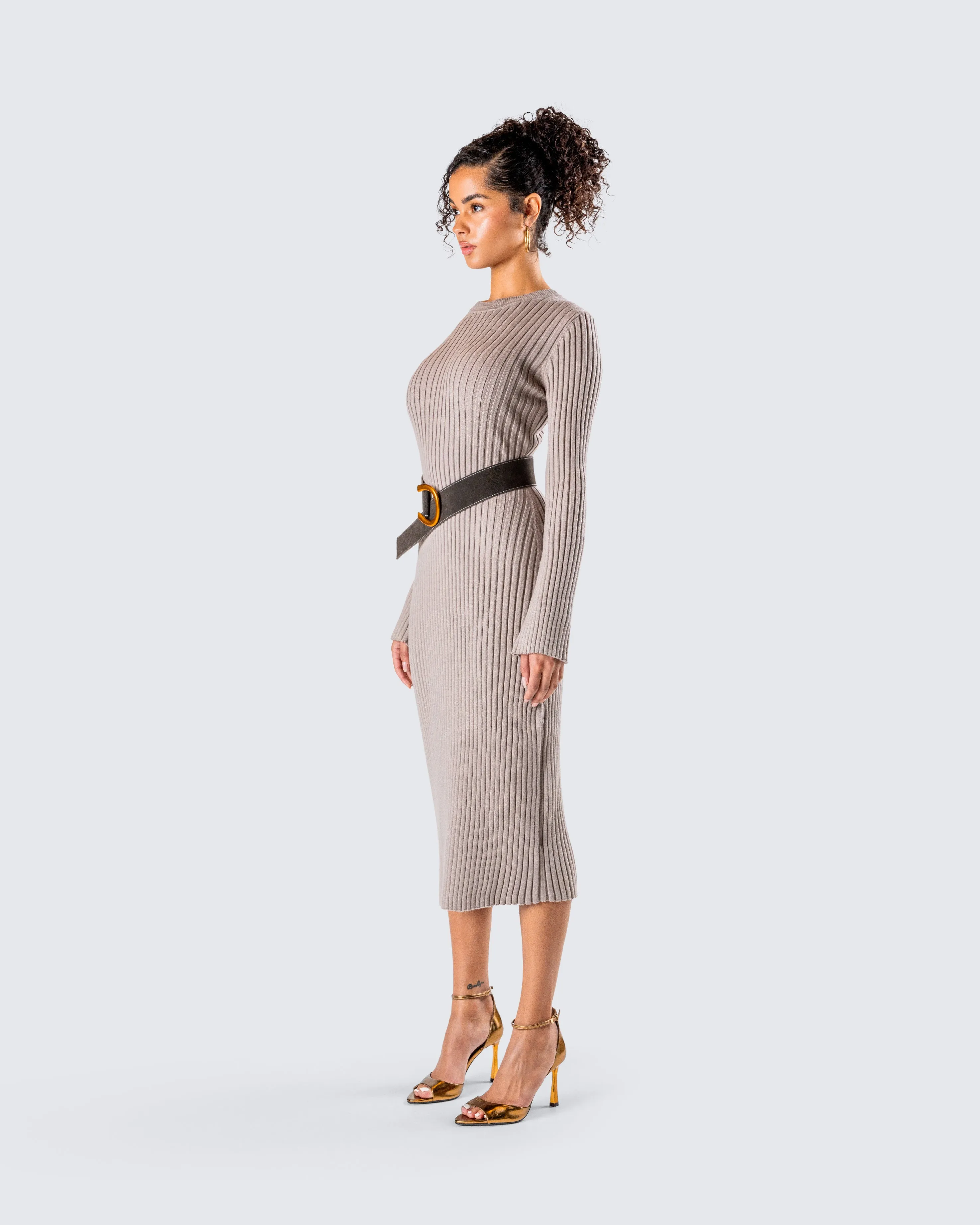 Rejina Taupe Wide Rib Midi Dress sold by Finesse product image thumbnail 5
