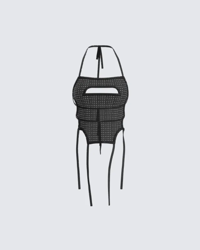 Esha Black Knit Tie Back Top sold by Finesse