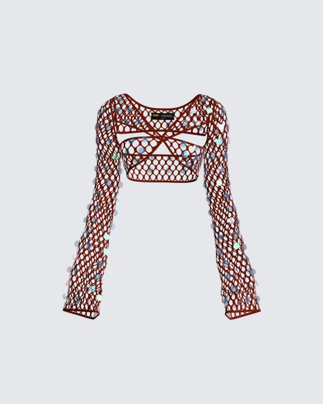 Ellery Maroon Crochet Top sold by Finesse