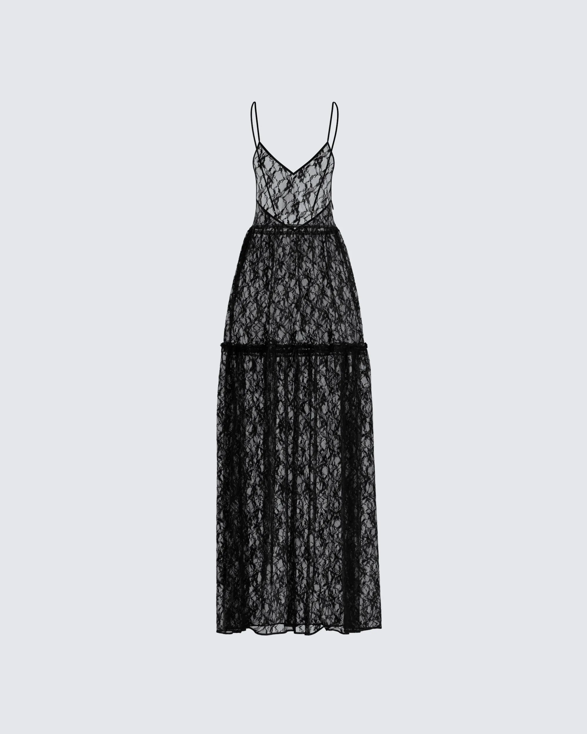 Marina Black Lace Sheer Maxi Dress sold by Finesse