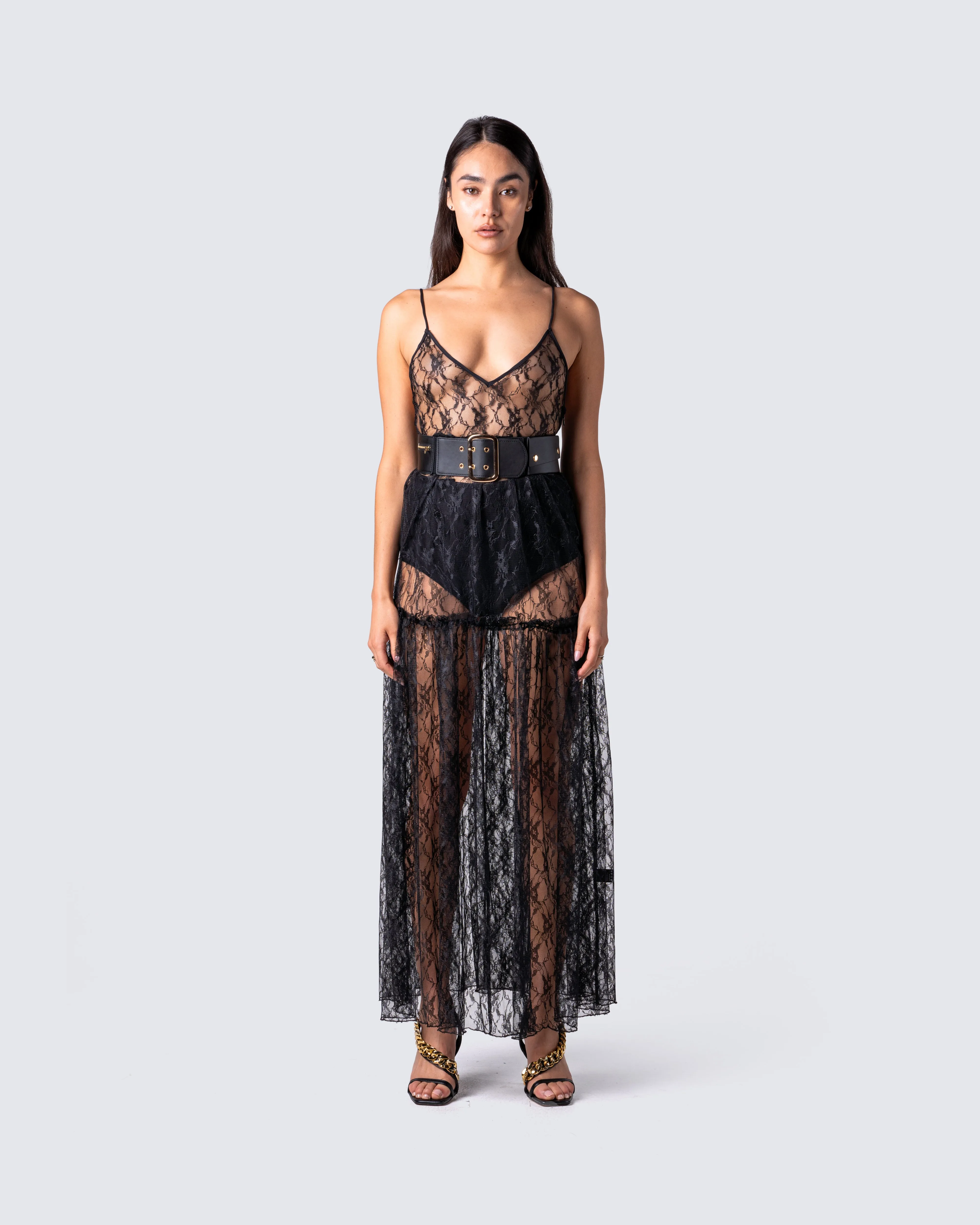 Marina Black Lace Sheer Maxi Dress sold by Finesse product image thumbnail 4