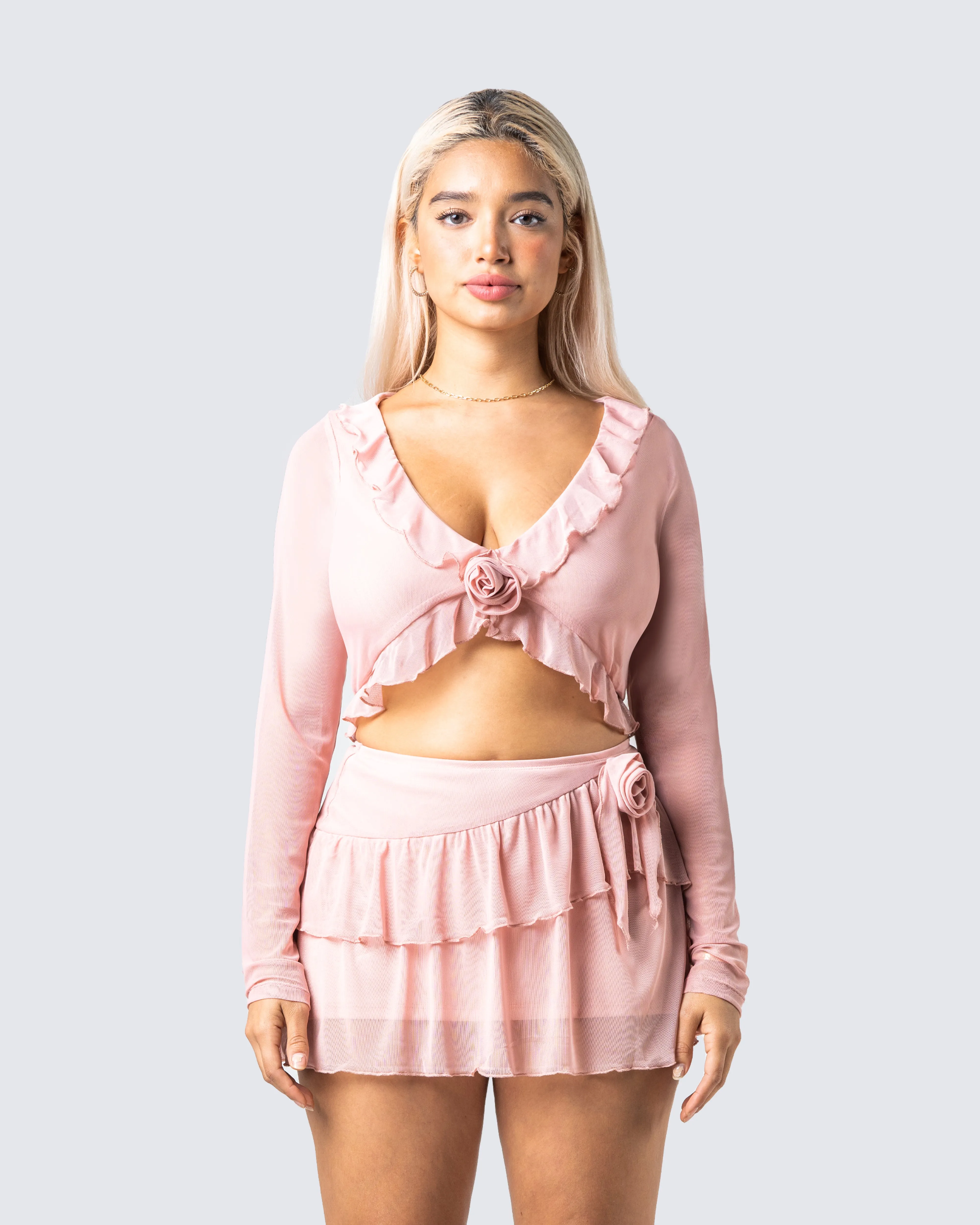Marie Pink Mesh Long Sleeve Top sold by Finesse product image thumbnail 4