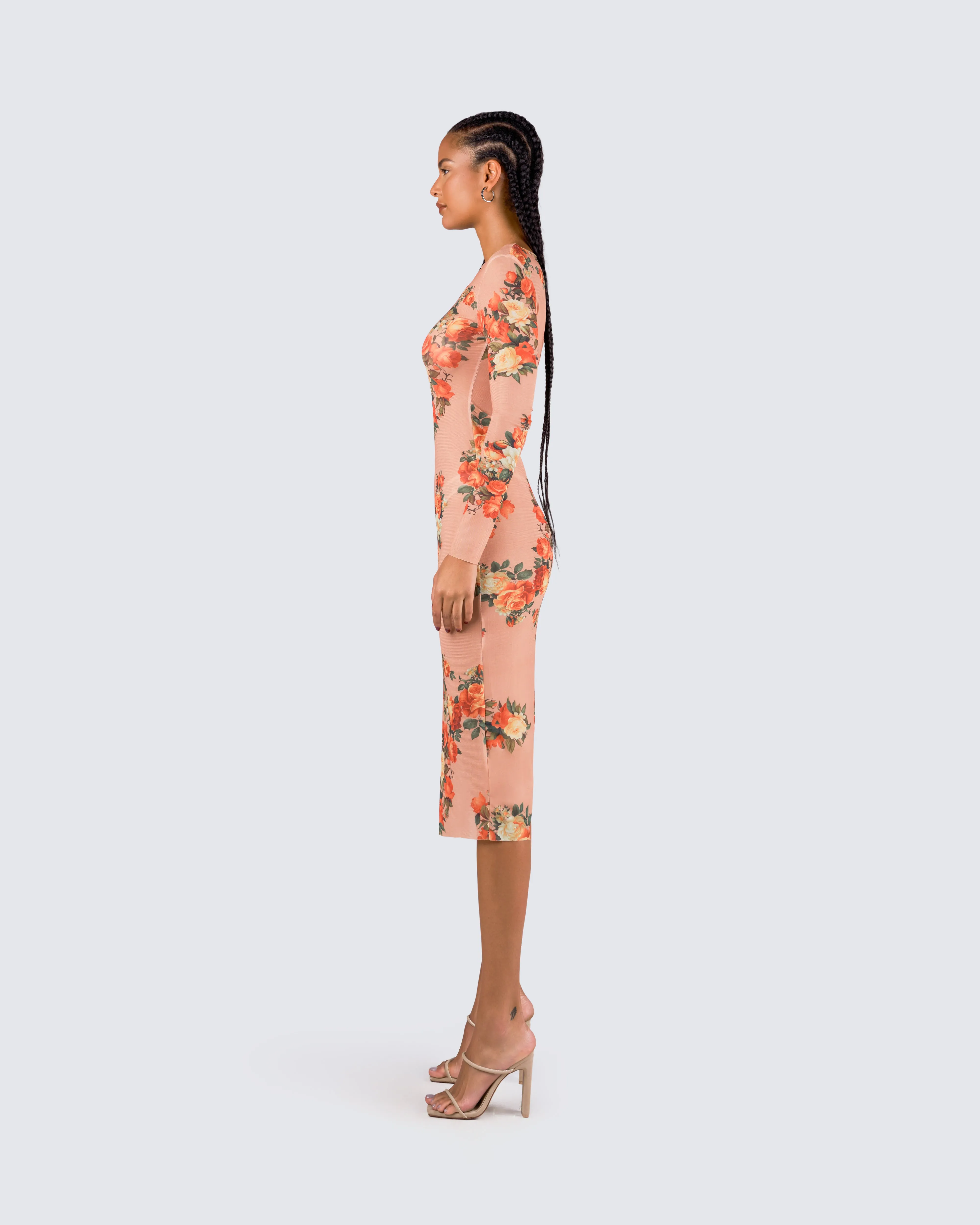 Gardenia Rose Print Mesh Midi Dress sold by Finesse product image thumbnail 5