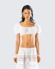 Rue White Cotton Floral Crop Top sold by Finesse