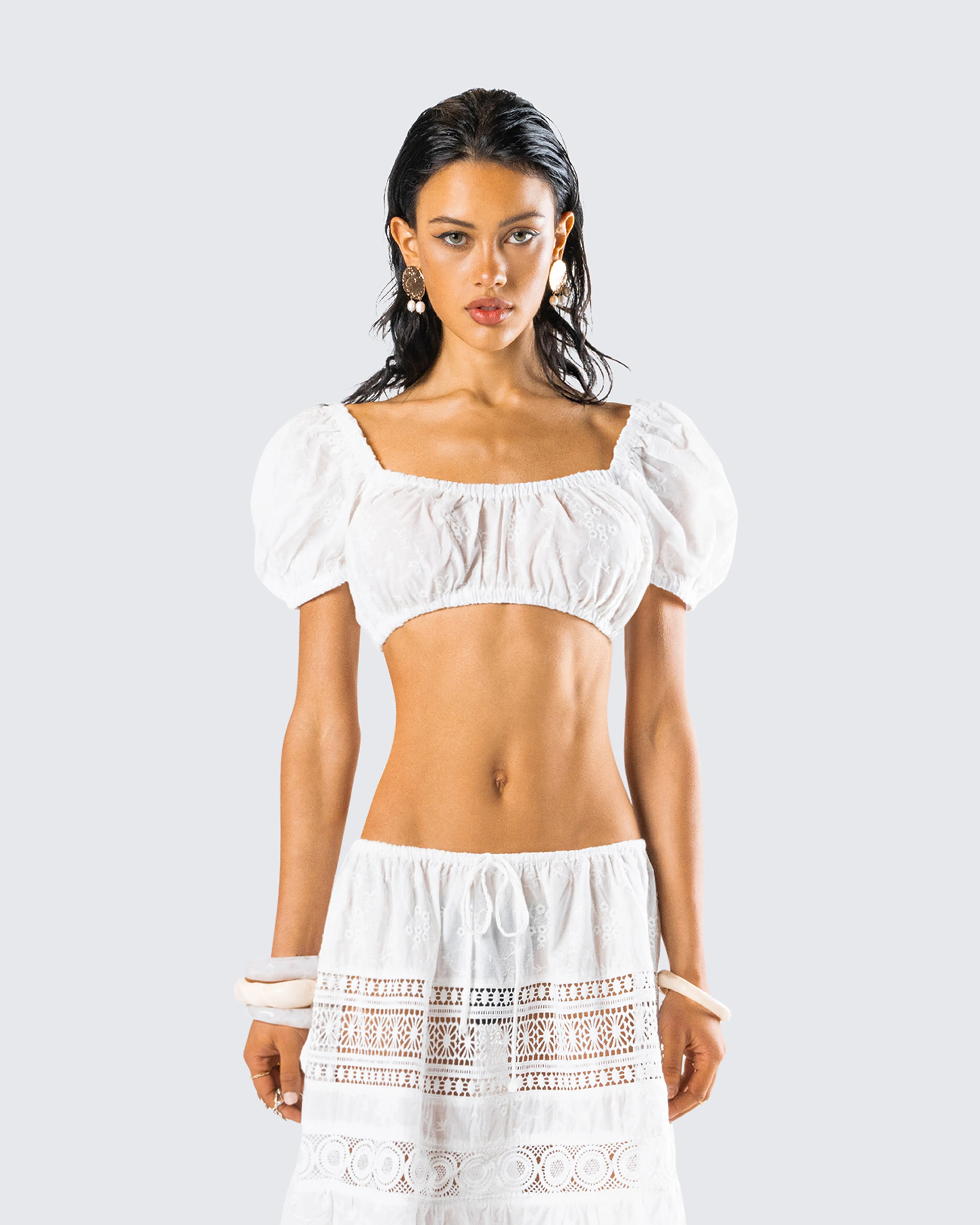 Rue White Cotton Floral Crop Top sold by Finesse product image thumbnail 4