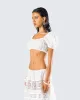 Rue White Cotton Floral Crop Top sold by Finesse