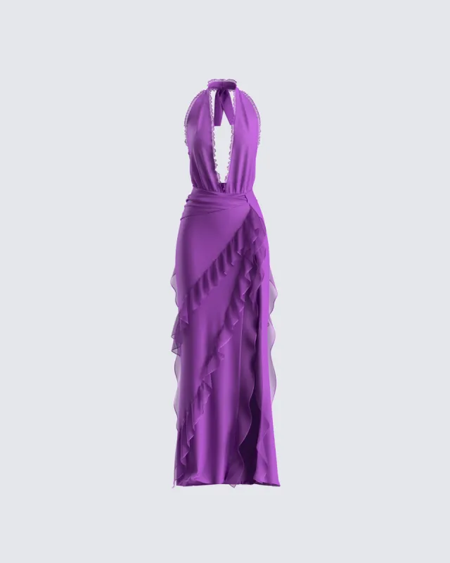 Nandi Purple Ruffle Maxi Dress sold by Finesse