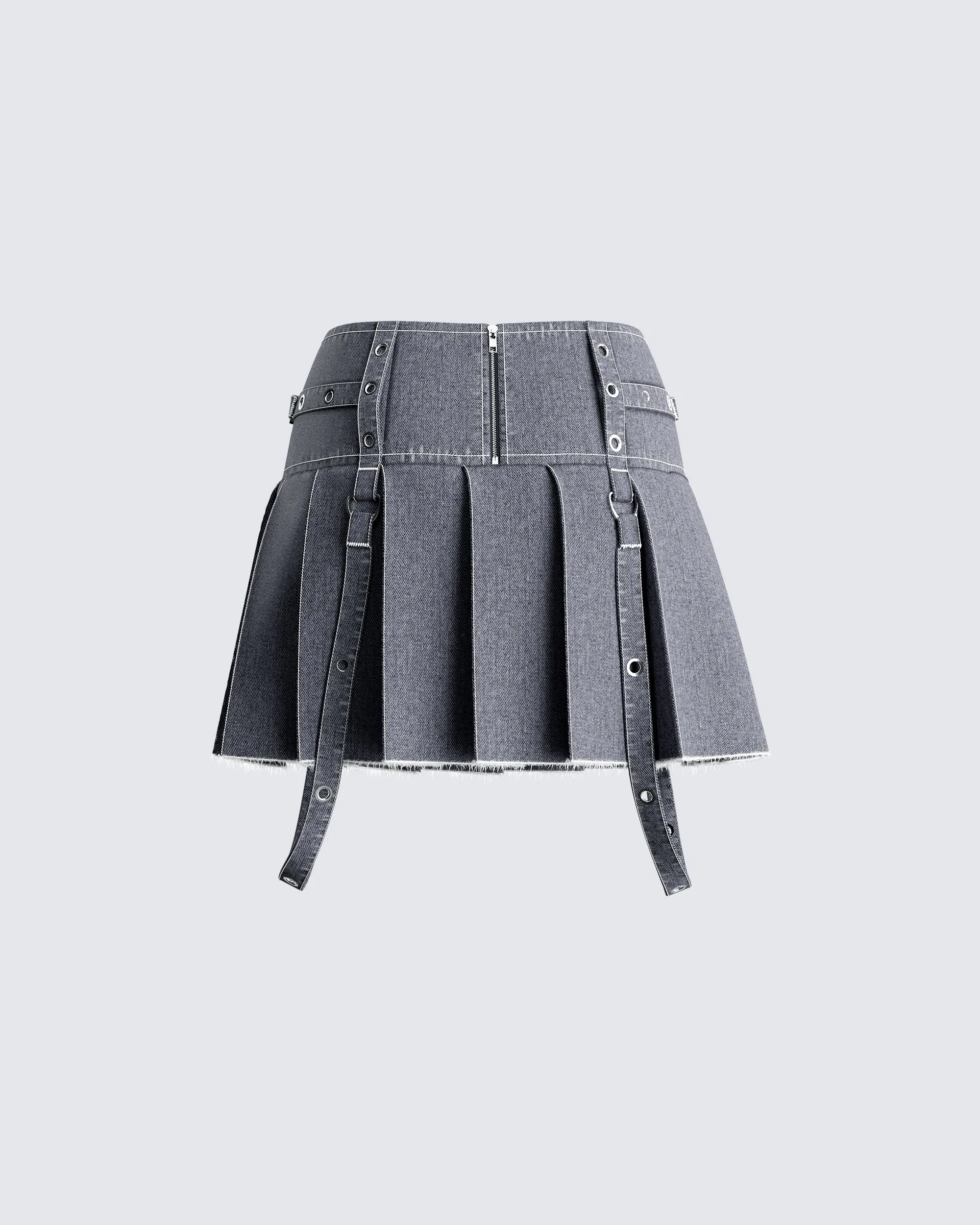 Dina Grey Denim Pleated Mini Skirt sold by Finesse product image thumbnail 3