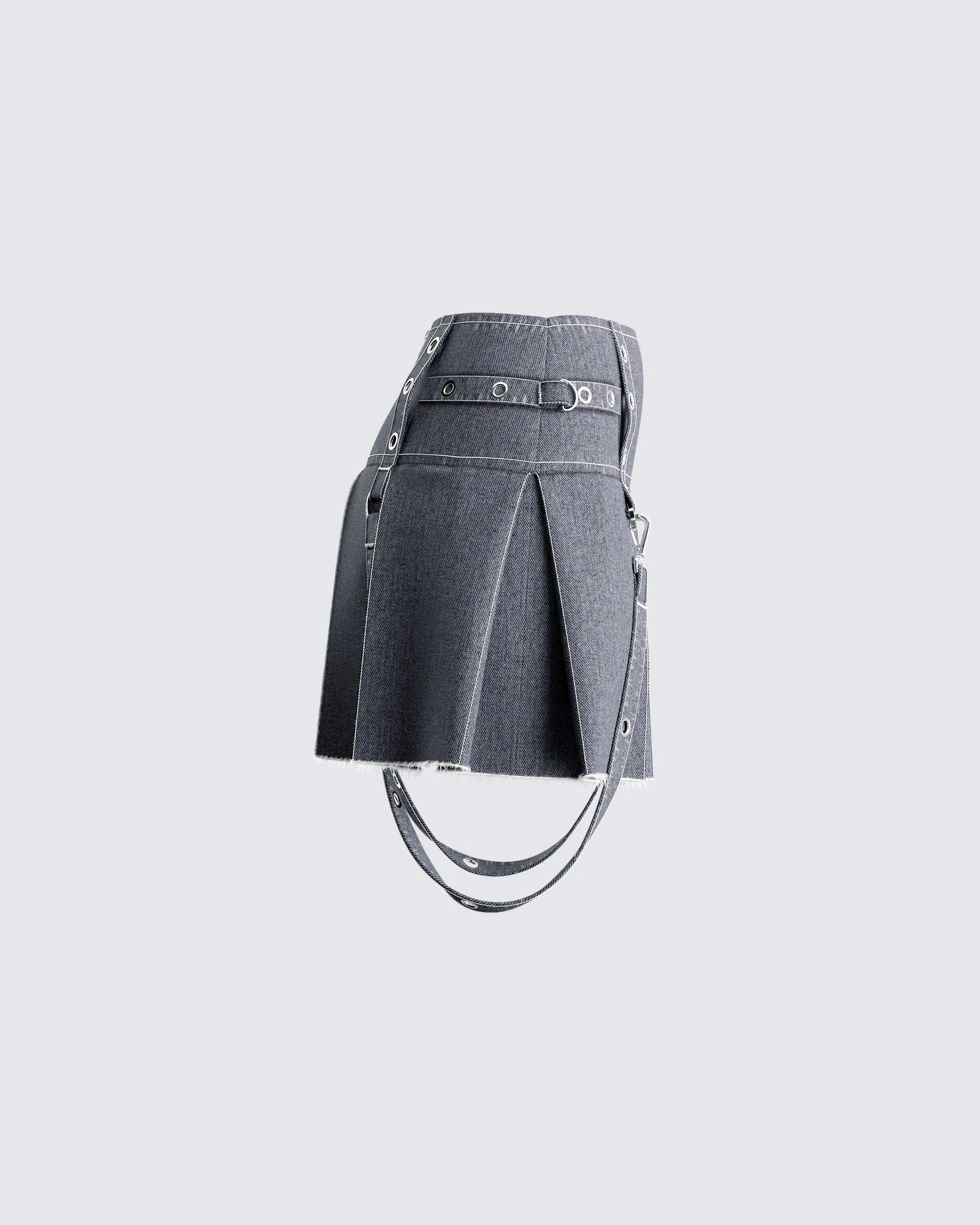 Dina Grey Denim Pleated Mini Skirt sold by Finesse product image thumbnail 2