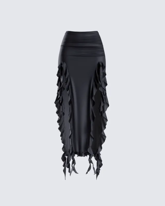 Veeti Black Jersey Ruffle Skirt sold by Finesse