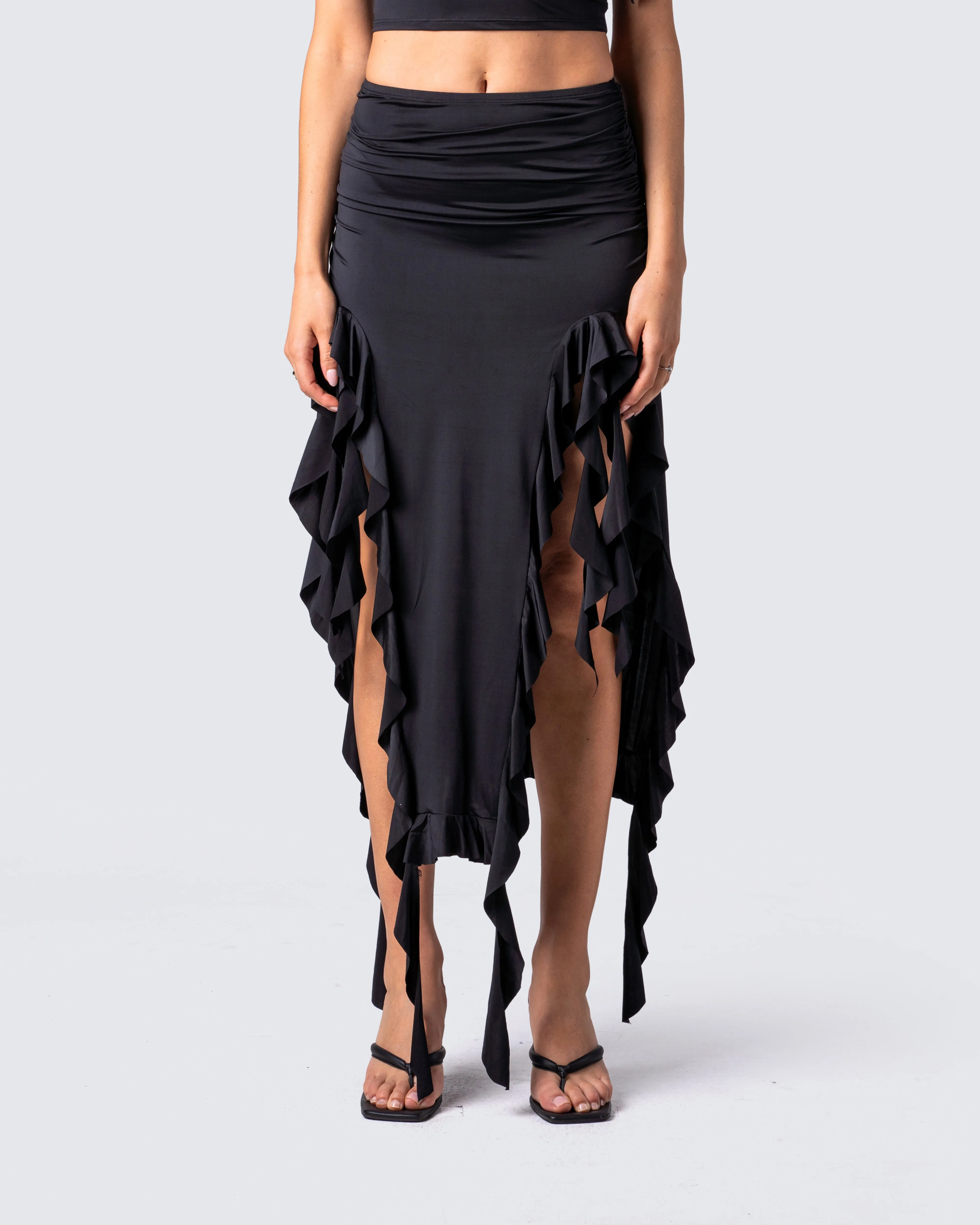Veeti Black Jersey Ruffle Skirt sold by Finesse product image thumbnail 4