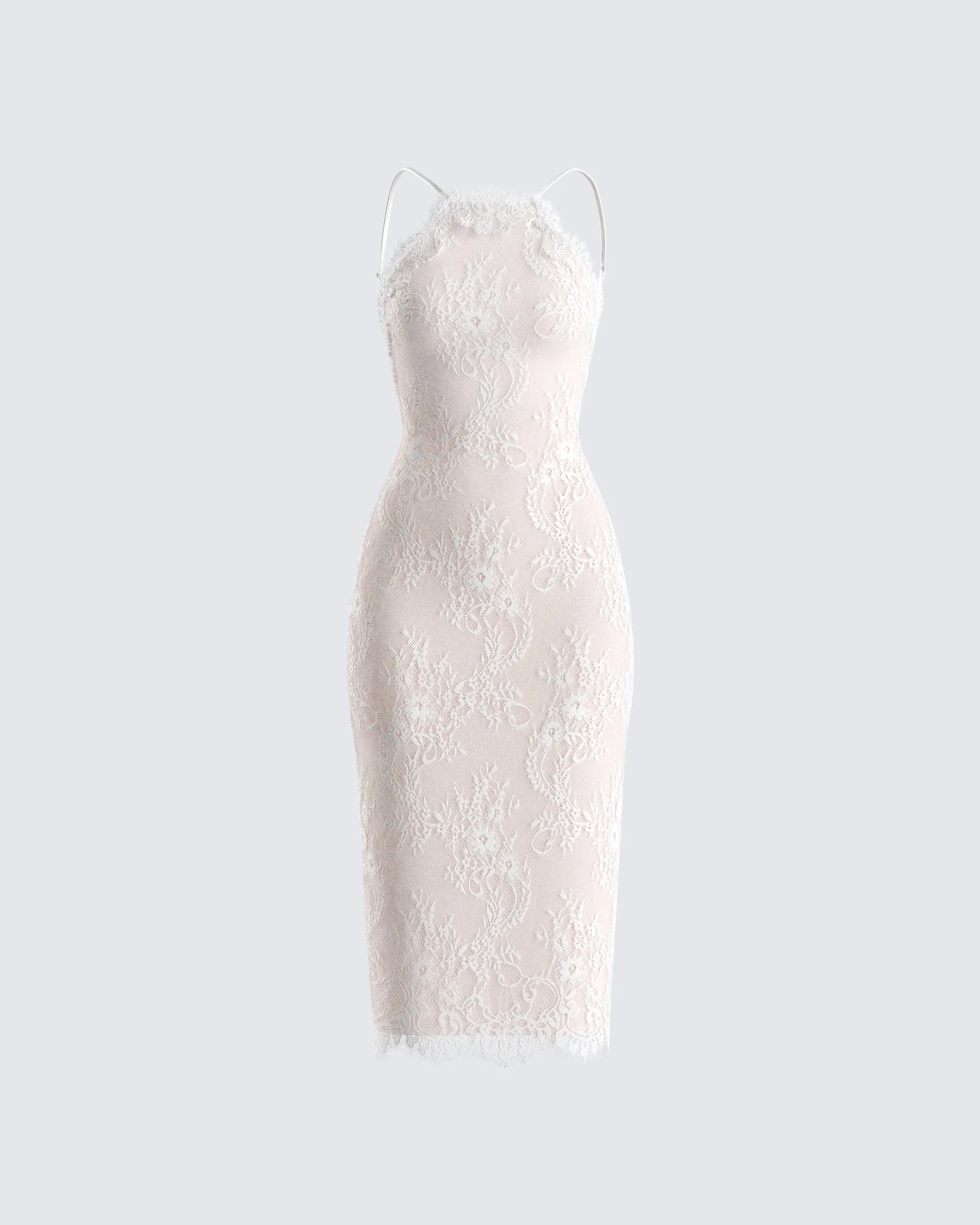 Tyra Ivory Lace Halter Midi Dress sold by Finesse