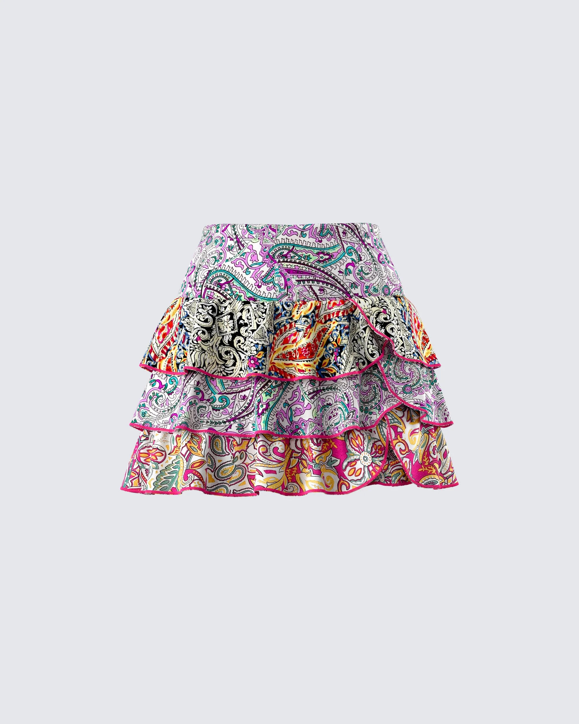 Raisa Paisley Tiered Micro Mini Skirt sold by Finesse